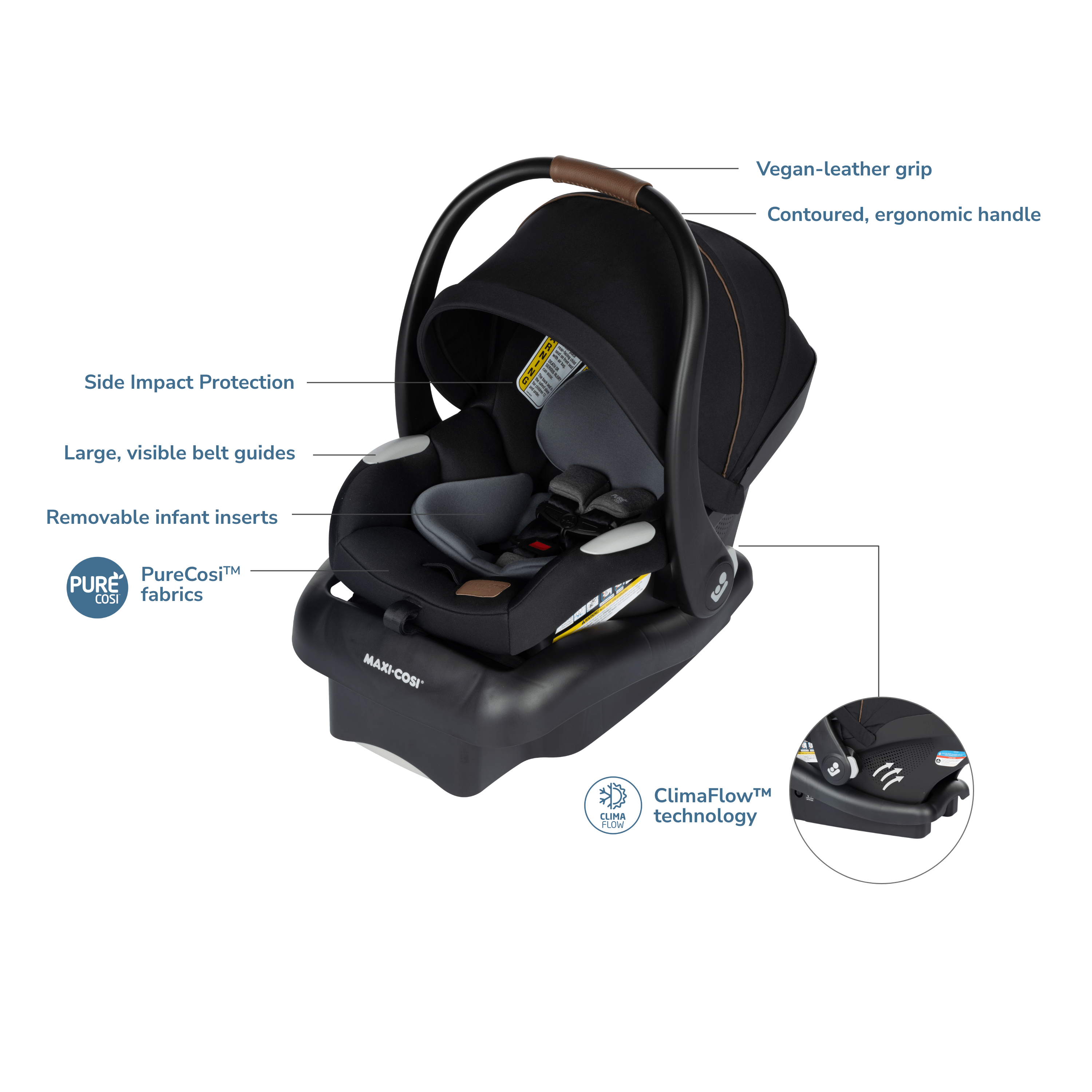 Maxi Cosi Mico Luxe Infant Car Seat with Vegan Leather Grip - Premium Baby Safety Car Seat for Newborns - Perfect for Travel, Shopping & Family Outings