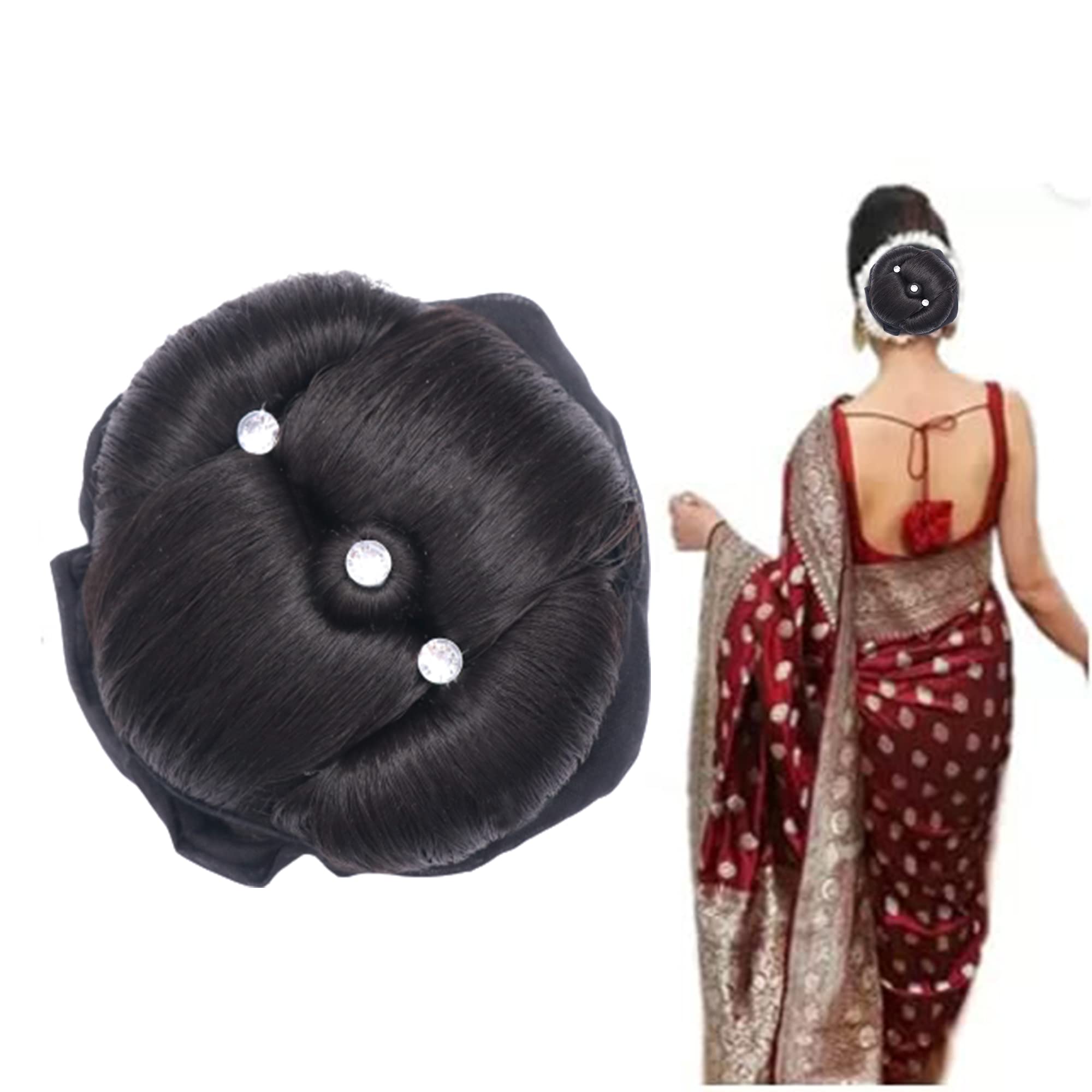 NAVMAV Stone Work Hair Juda Bun - Synthetic Black Hair Extension for Women & Girls | Perfect for Weddings, Parties & Festivals