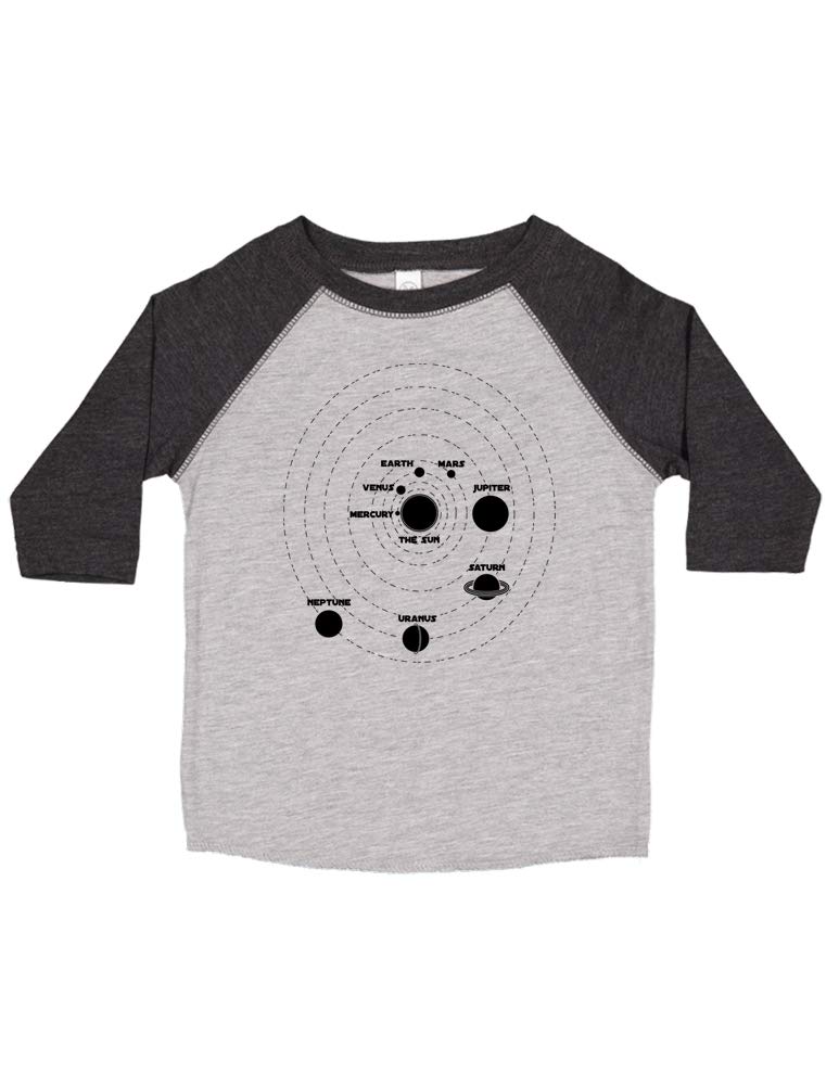 Girls Raglan Planets Solar System T-Shirt - Youth XS - Heather Black - Space Themed Kids Top for School, Play & Astronomy Enthusiasts