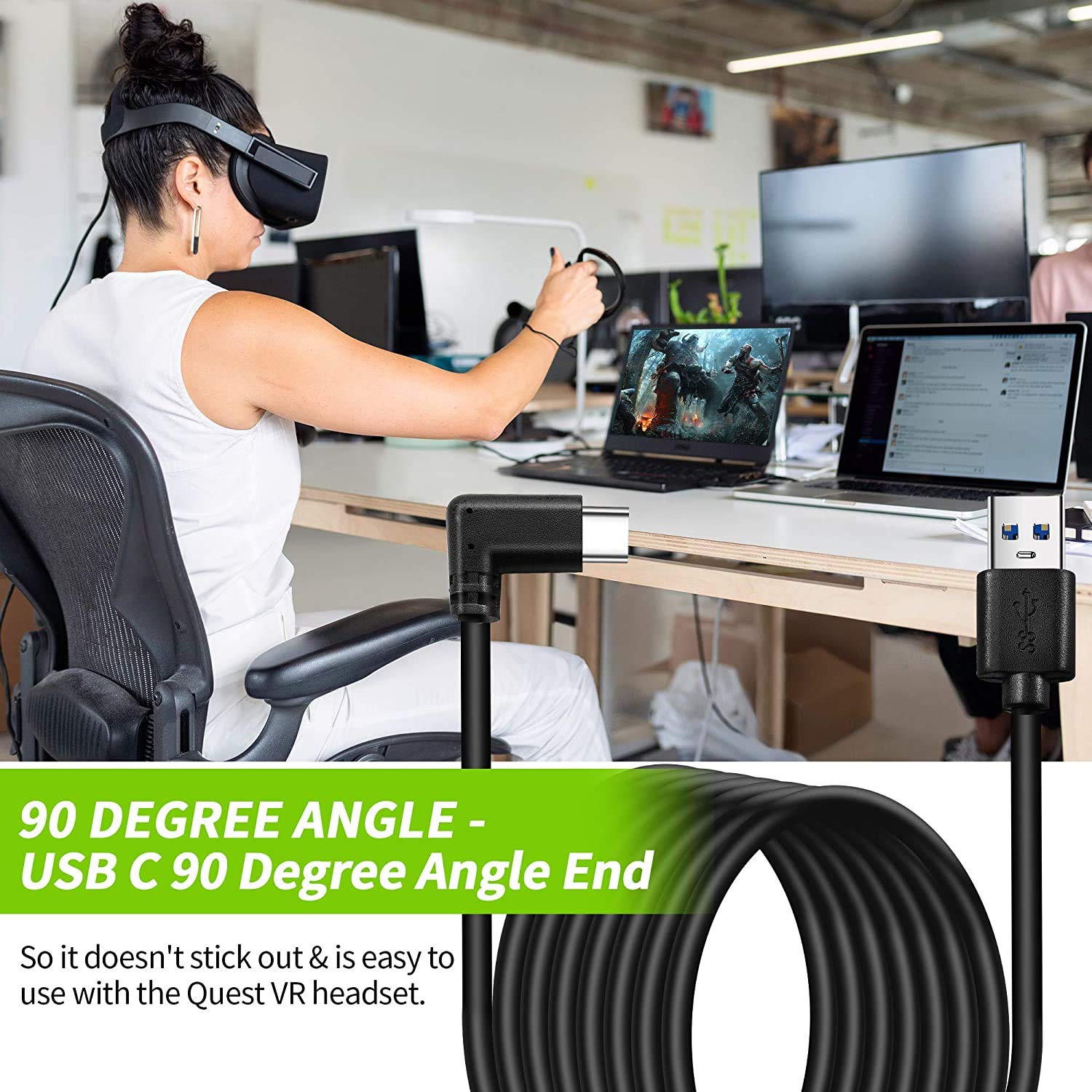 Oculus Link Cable 16ft USB C to USB C High-Speed Data Transfer & Fast Charging Cable for Oculus Quest 2/Pro, Compatible with Gaming PC VR Headsets - Perfect for PC VR Gaming & Seamless Oculus Link Experience