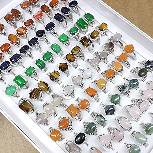 Wholesale Bulk 100pcs Mixed Natural Stone Rings for Women & Men - Wedding, Party, Gift, Fashion Jewelry Accessories
