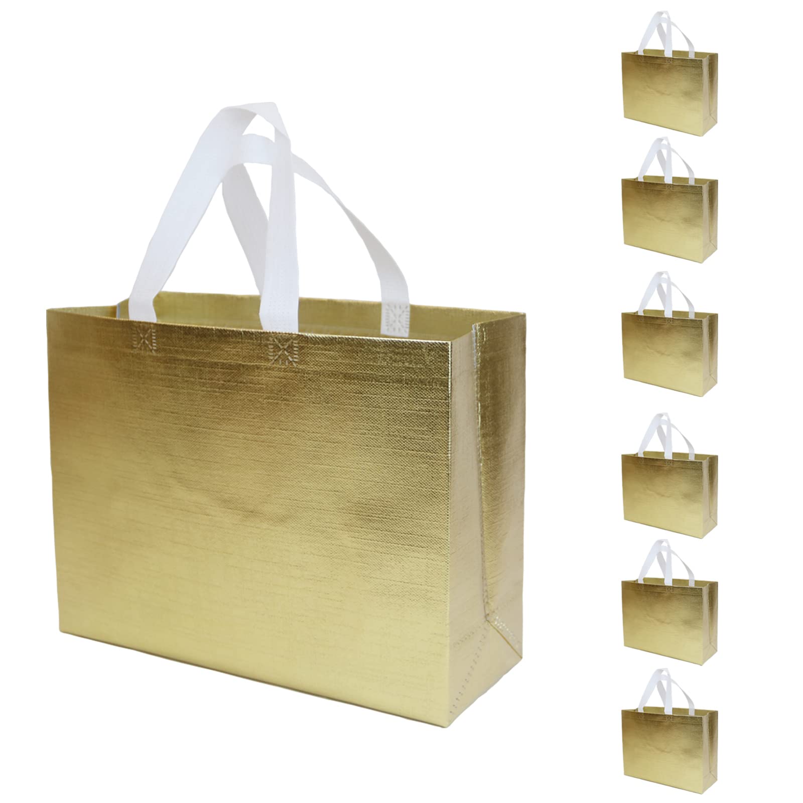 6-Pack Gold Glossy Reusable Gift Bags with Handles - 13x5x11 Inch Large Non-Woven Gift Bags for Wedding, Party, Birthday & Christmas - Perfect for Wedding Favors, Bridal Showers, Anniversary Gifts & Holiday Presents