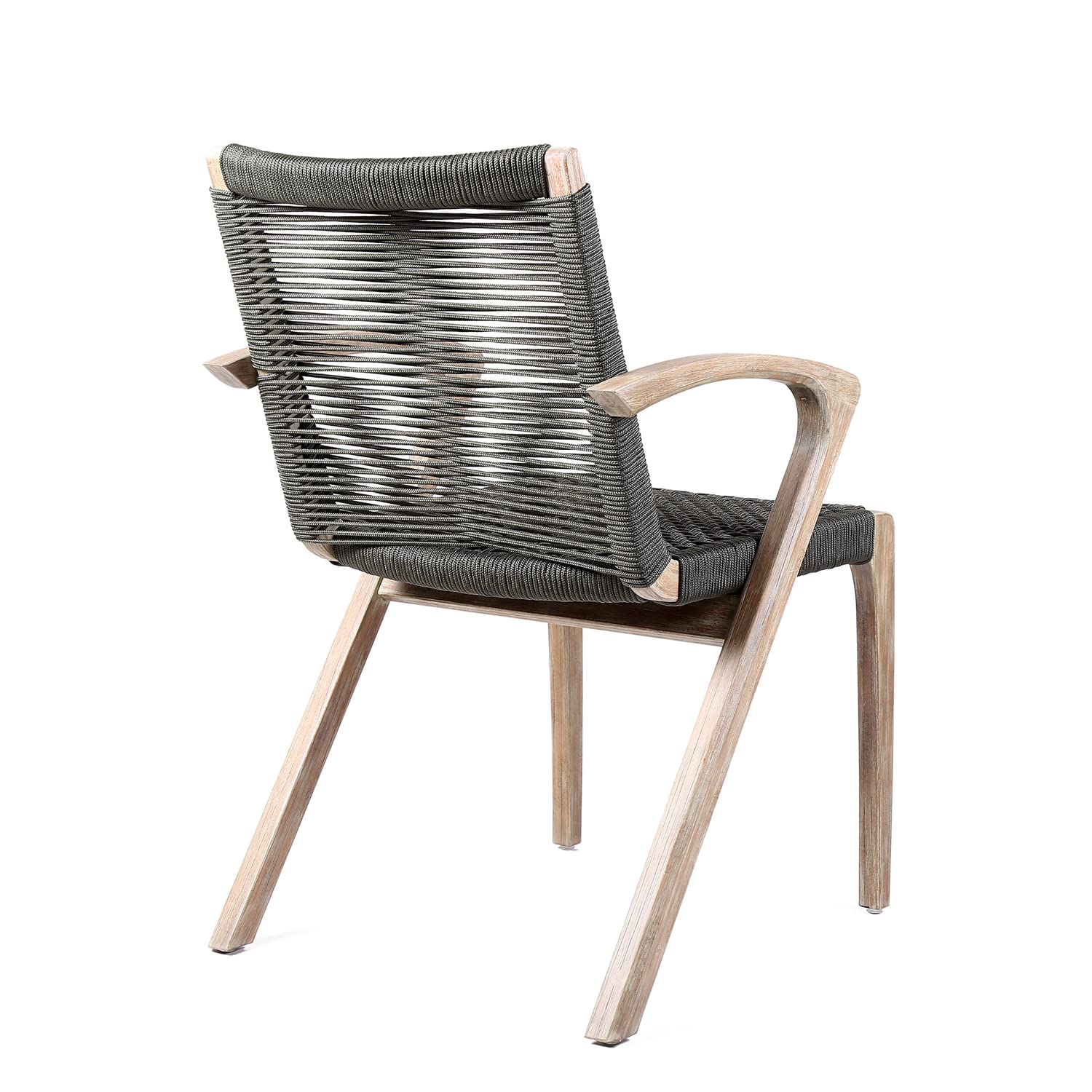 ARMEN LIVING Brielle Outdoor Patio Charcoal Rope Arm Chairs (Set of 2) - Teak Finish Weather-Resistant Lounge Chairs for Garden, Poolside & Backyard Relaxation