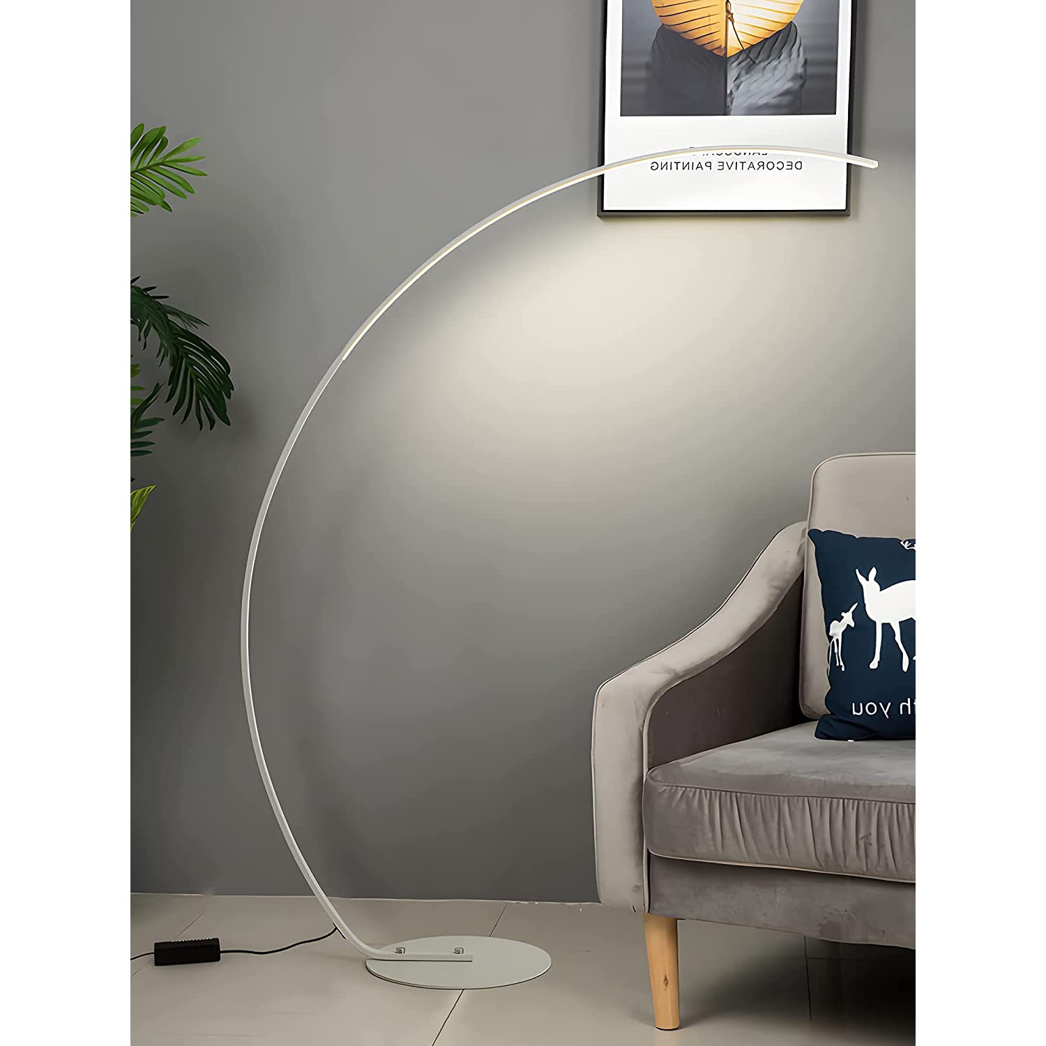 Modern LED Arc Floor Lamp - Adjustable 3-Way Dimmable Standing Light for Living Room, Bedroom & Office - Contemporary Metallic Design with White Finish (Perfect for Reading, Relaxation & Ambient Lighting)
