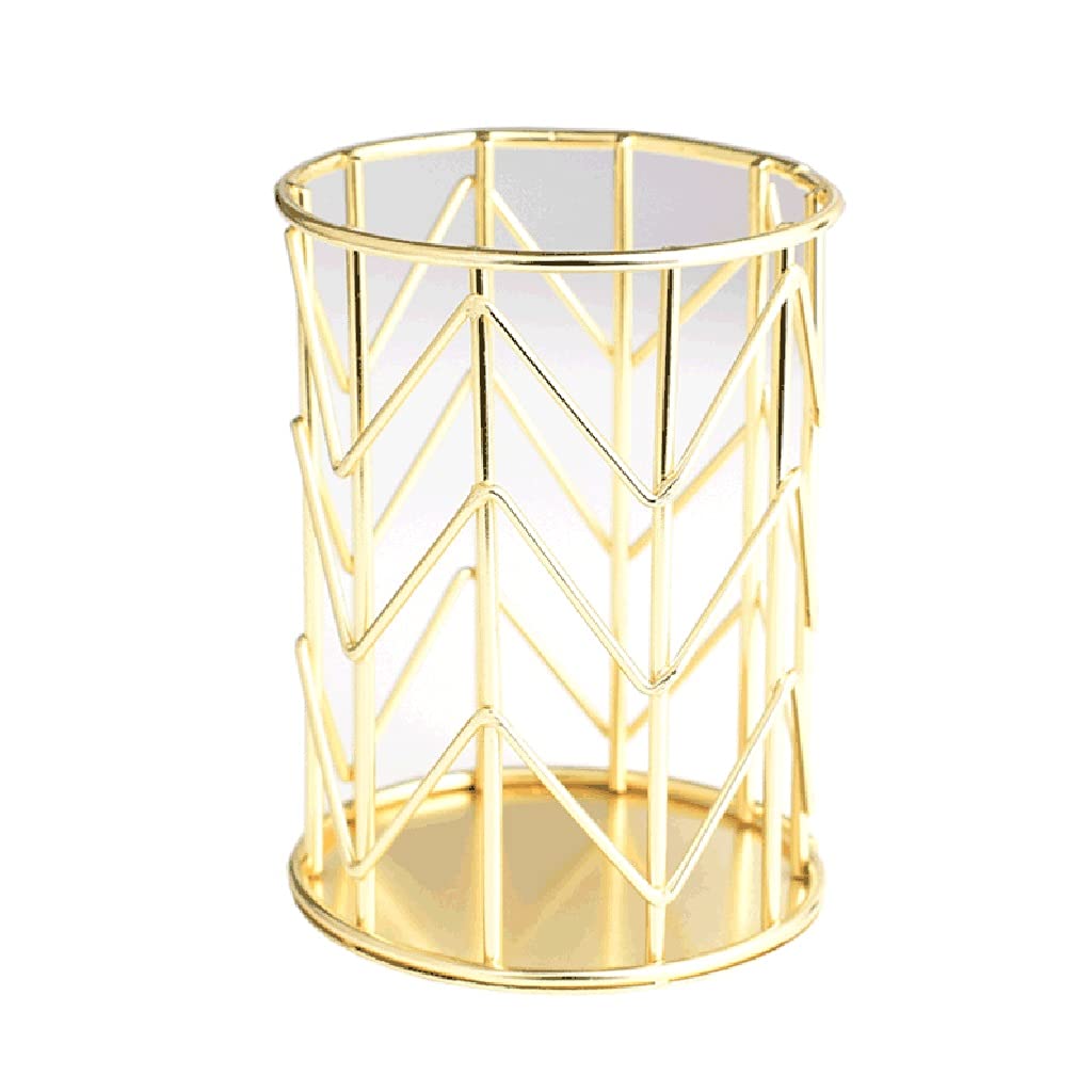 Metal Pen Holder for Desk - Creative Durable Gold Pen Organizer with Multi-Functional Storage for Pens, Makeup Brushes & Stationery | Perfect for Office, School & Home Workspace (Size B)