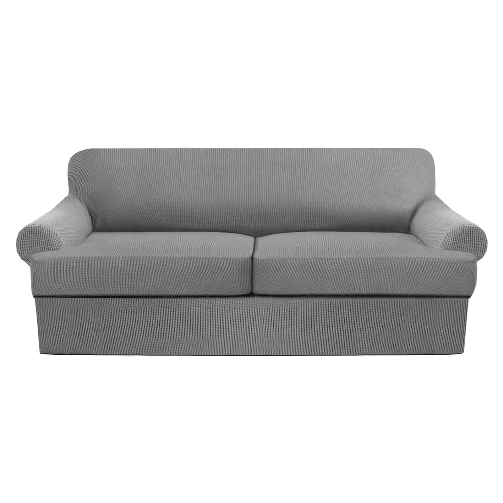 Stretch Jacquard Knitted 3-Piece Sofa Cover Set with 2 Large T-Cushion Covers - 71-96 Inch Couch Protector Slipcover (Grey) - Perfect for Living Room Furniture Protection & Home Decor