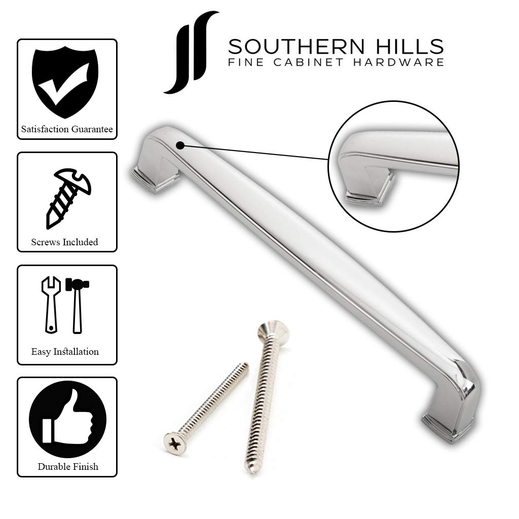 Southern Hills 5 5/8 Inch Polished Chrome Cabinet Handles - Pack of 25 Modern Kitchen & Bathroom Drawer Pulls - Durable Hardware for Cabinets, Dressers & Furniture (5-5/8