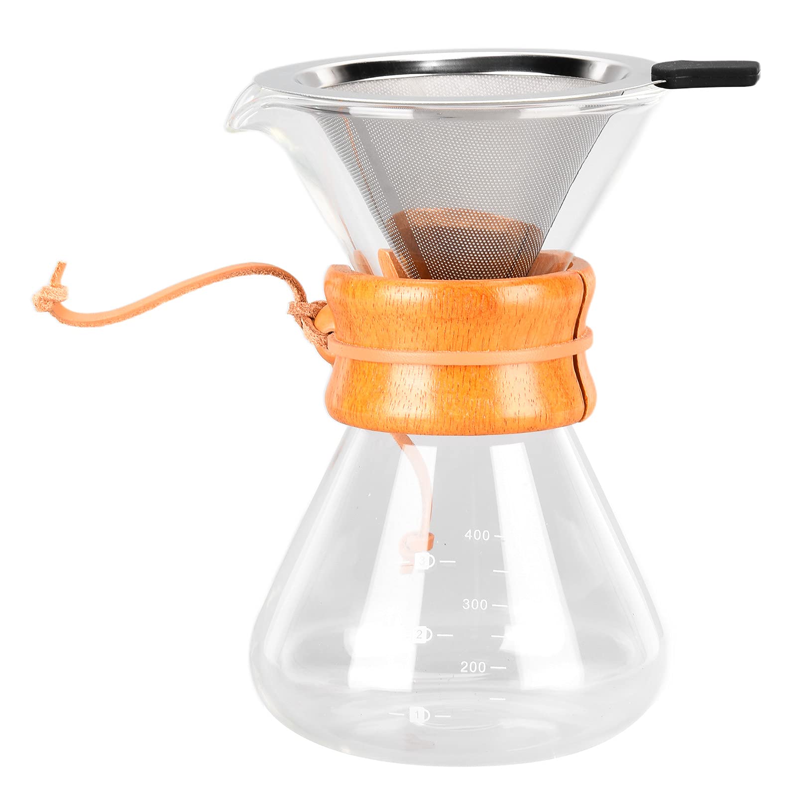 Stainless Steel Pour Over Coffee Maker with Reusable Mesh Filter - 400ml Glass Dripper for Manual Brewing | Perfect for Home, Office & Camping Coffee Making
