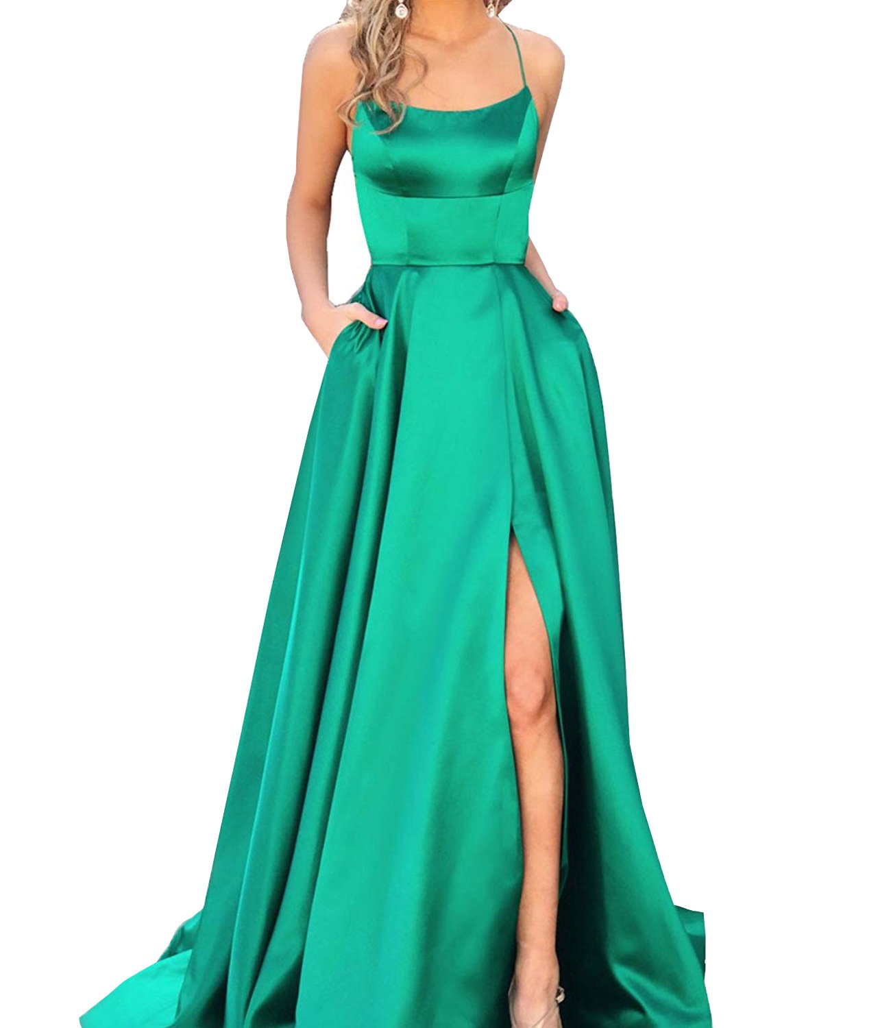 Elegant Strapless Side Split Long Prom Dress with Pockets - Formal Evening Gown for Homecoming, Wedding & Special Occasions