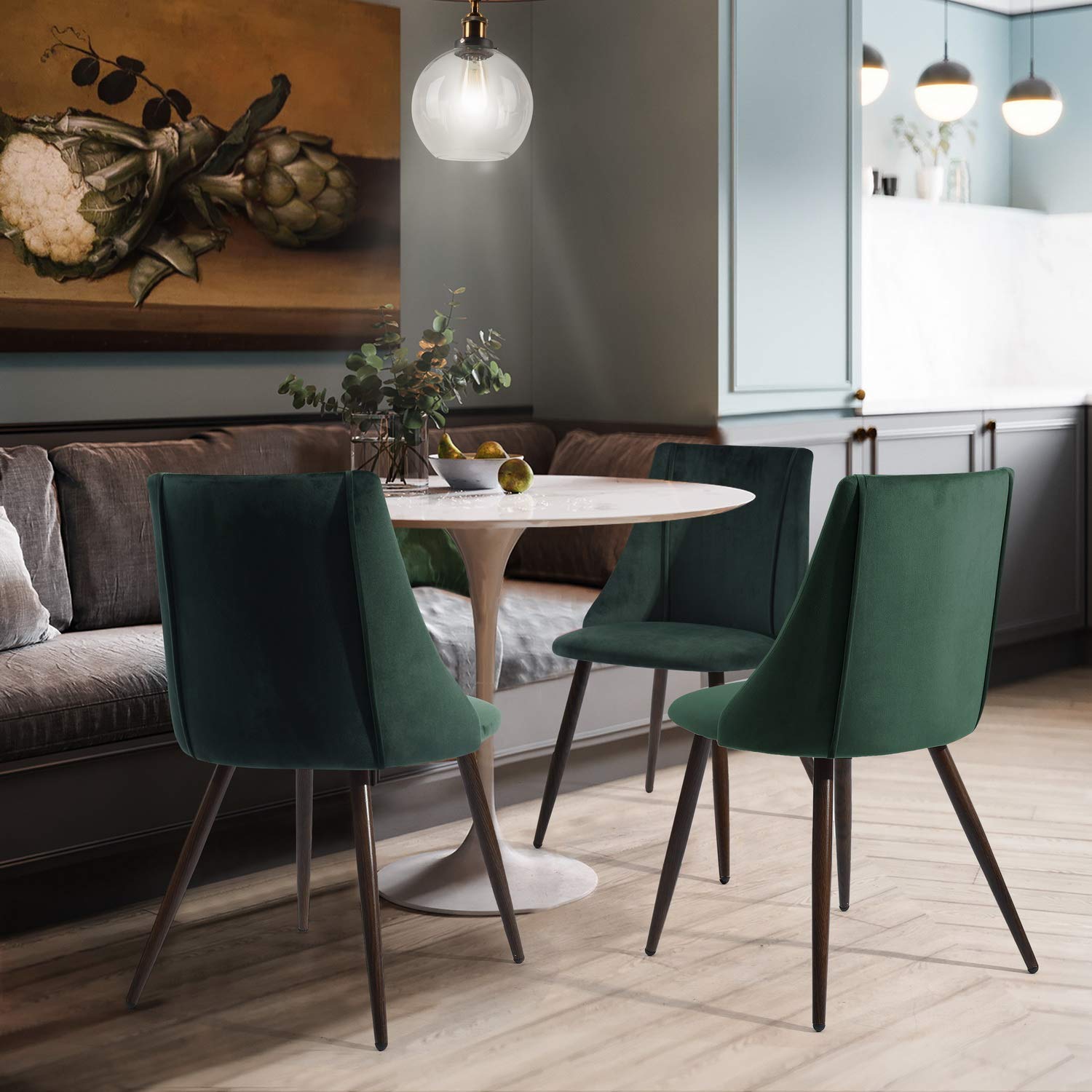 Luxury Velvet Dining Chairs Set of 2 - Modern Upholstered Kitchen Side Chairs with Soft Cushion & Sturdy Metal Legs - Elegant Accent Chairs for Home, Restaurant, or Cafe - Perfect for Dining Room, Kitchen Island, or Breakfast Nook - Green (2-Piece Set)