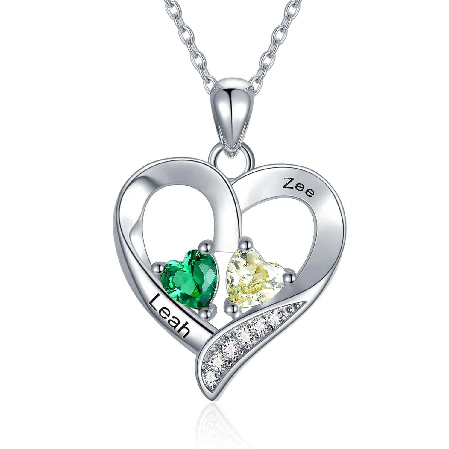 Personalized Mother Necklace with Birthstones & Engraved Name - 18K White Gold Filled 925 Sterling Silver Heart Pendant - Custom Jewelry Gift for Mom, Wife, Her on Mother's Day, Birthday, Anniversary & Valentine's Day - Perfect for Special Occasions & Everyday Wear