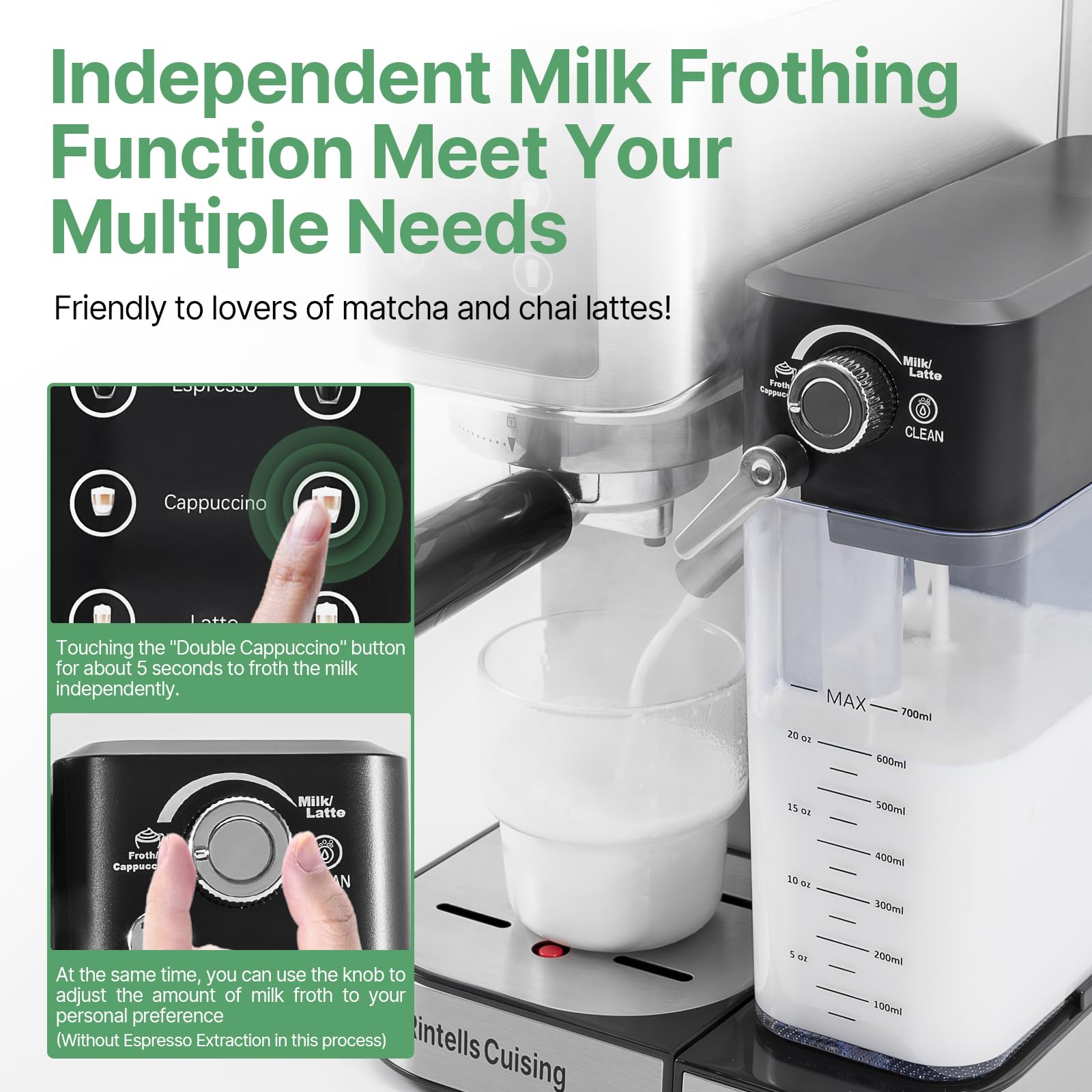 20 Bar Espresso Machine with Touchscreen & Automatic Milk Frother - Dual Heating System & Dual Pump for Cappuccino, Latte & Coffee - Perfect for Home, Office & Cafe Use