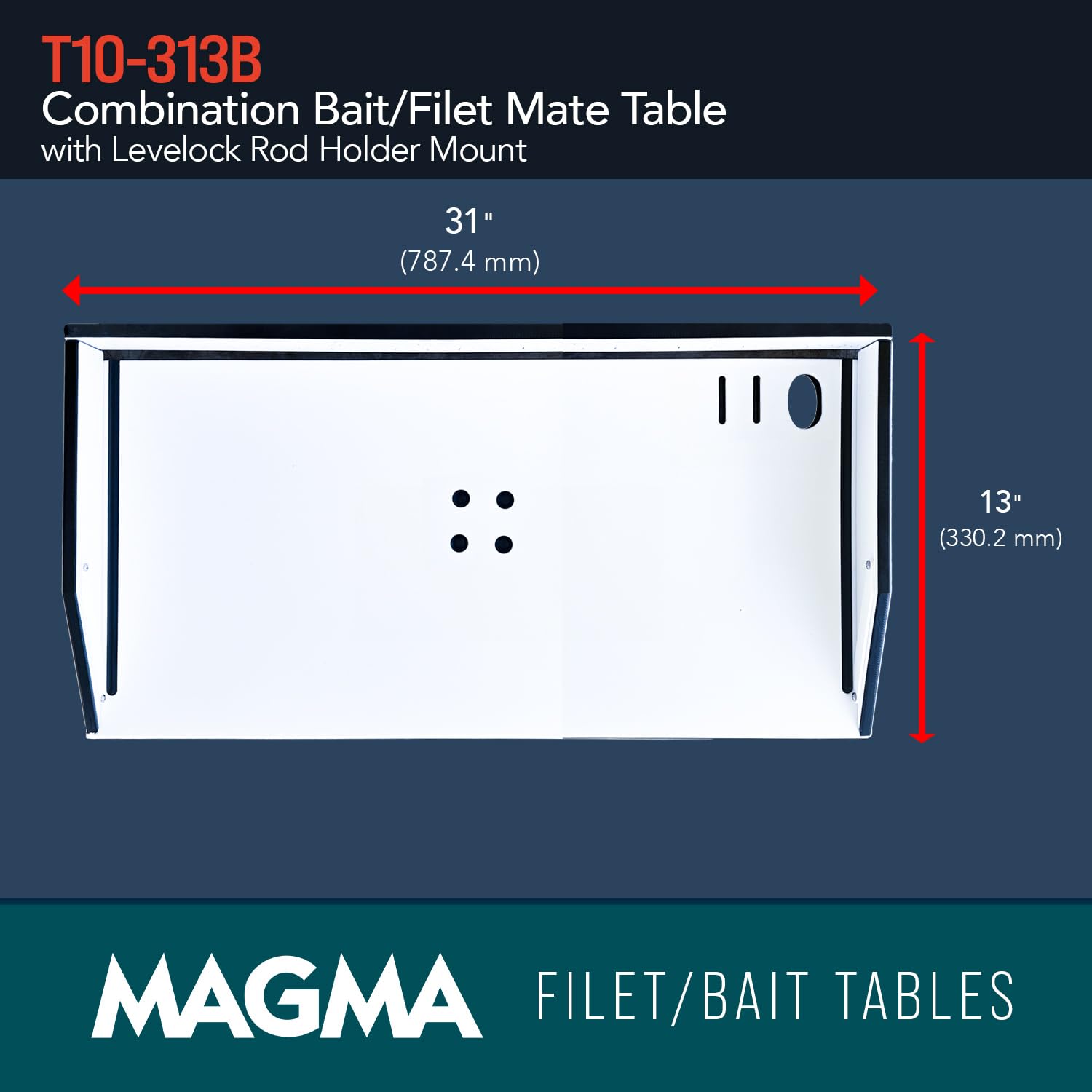 **MAGMA 31-Inch Fishing Fillet Table with LeveLock Mount & Rod Holder – Durable HDPE, UV-Stabilized – Includes Knife Holster & Plier Storage – Corrosion-Resistant, USA Made – Perfect for Boat, Dock, and Outdoor Fishing**    *(Use Case: Ideal for anglers, boat owners, and outdoor fishing enthusiasts to clean and prepare fish with ease.)*