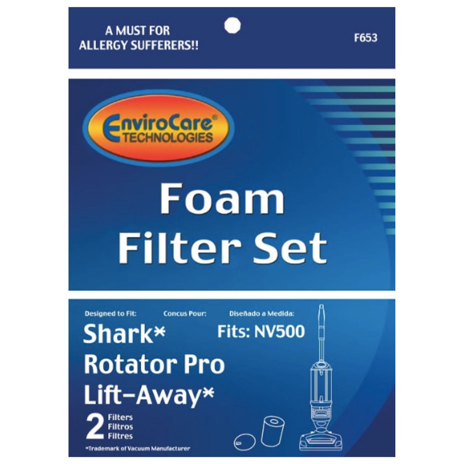 EnviroCare Shark NV500 Rotator Pro Lift Away Vacuum Filter Set (F653) - Replacement Filters for Pet Hair, Allergies & Deep Cleaning