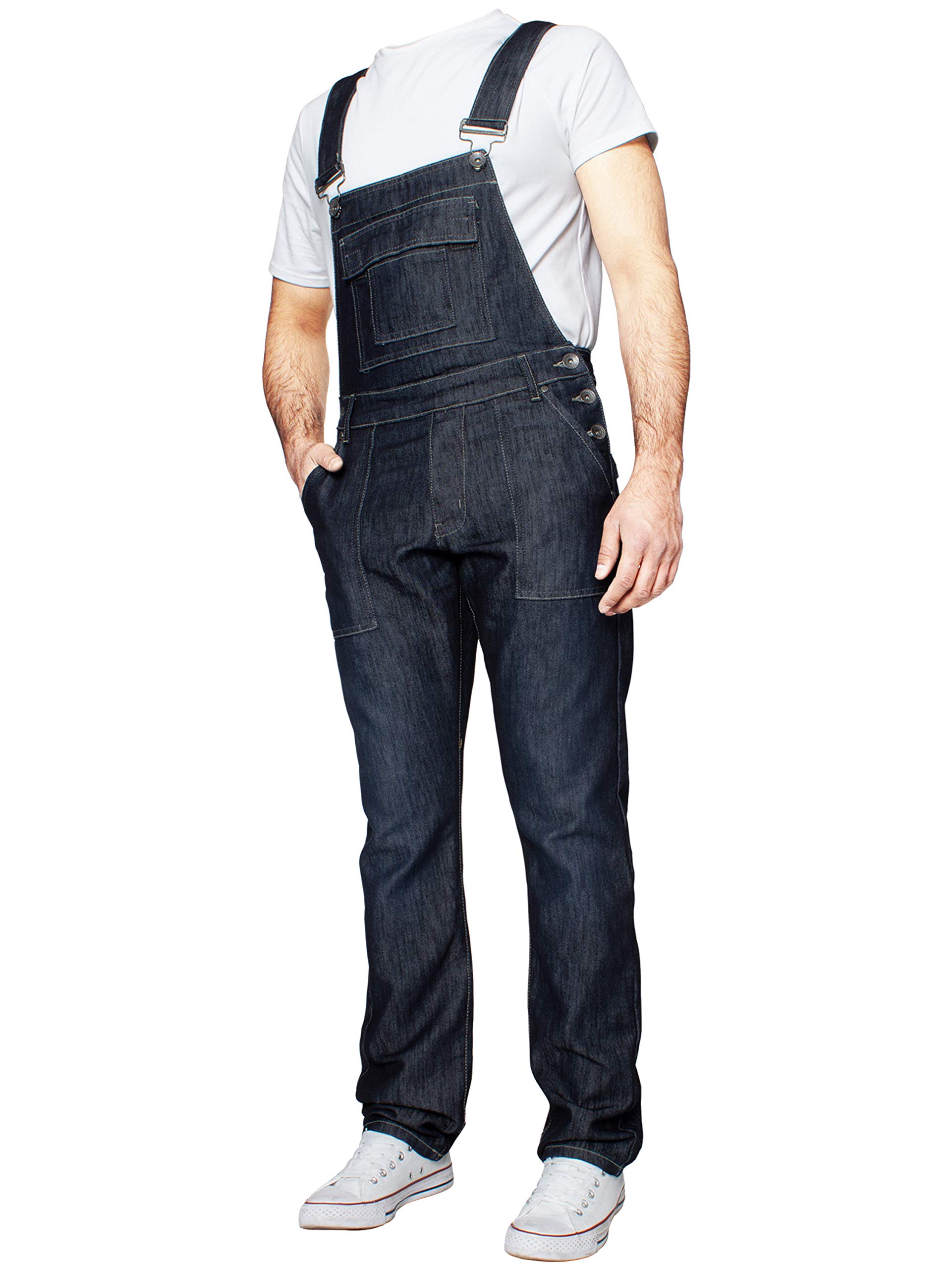ENZO Men's Denim Overalls - Blue & Black Dungarees for Work & Casual Wear | Stretch Jeans with Comfort Fit (Waist Sizes 30-50) | Perfect for Construction, Farming, and Street Style Fashion