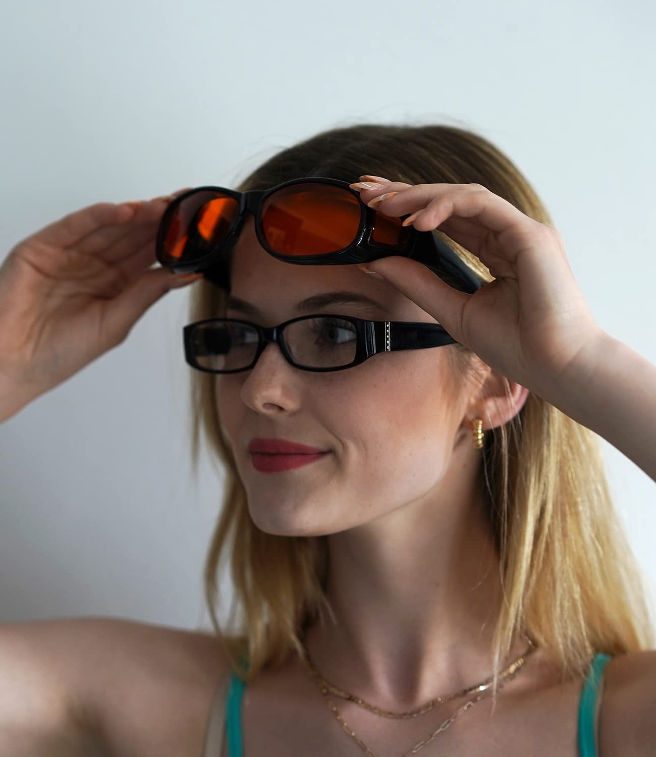 BLUELESS Blue Light Blocking Glasses for Computer & Sleep - Orange Tinted Fitover Eyewear (Black/Red) | Reduce Eye Strain & Improve Sleep Quality for Gamers, Office Workers & Nighttime Use