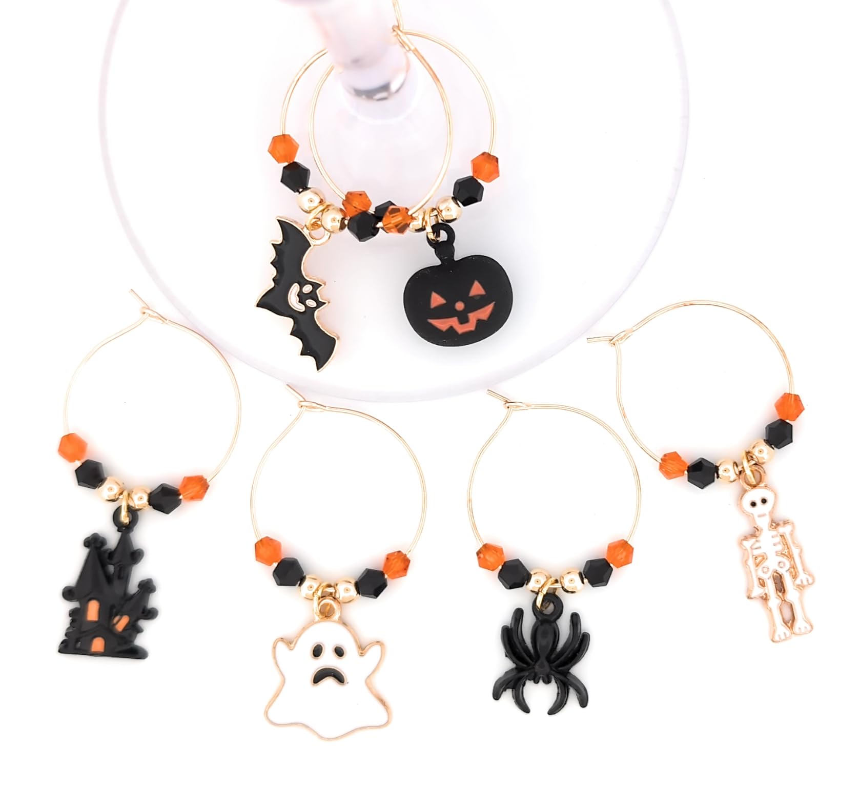Halloween Wine Glass Charms Set - Ghost, Pumpkin & Witch Hat Glass Markers (6-Pack) - Perfect for Halloween Party Decorations & Drink Identification