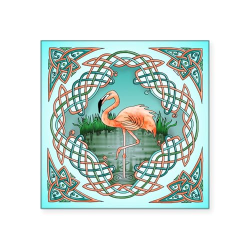 White - Celtic Flamingo Art Square Sticker 3 X 3