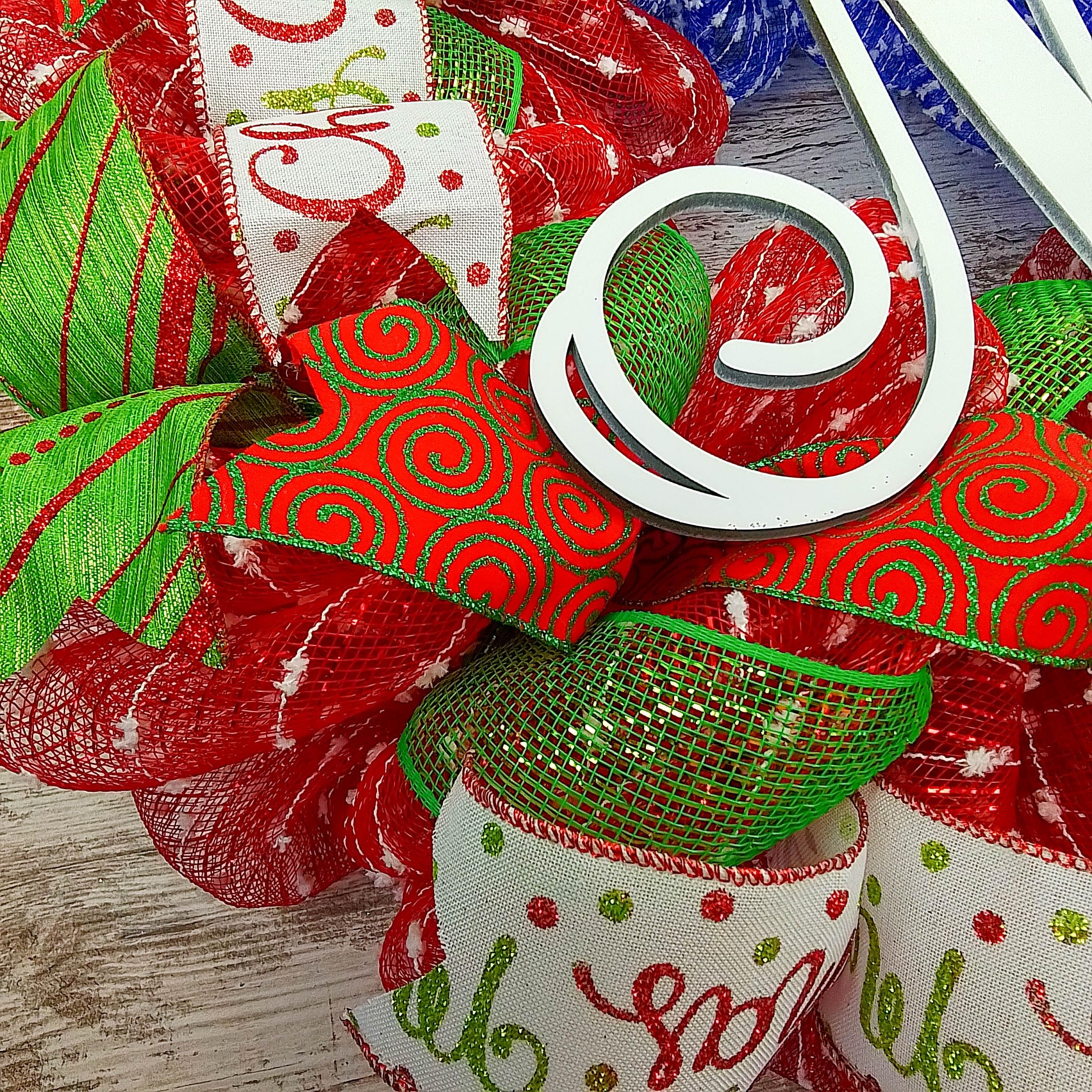 Custom Monogram Christmas Hanukkah Wreath - Red Green Blue Silver House Divided Decor - Perfect for Holiday Door Decorations, Fireplace Mantel & Festive Wall Hangings