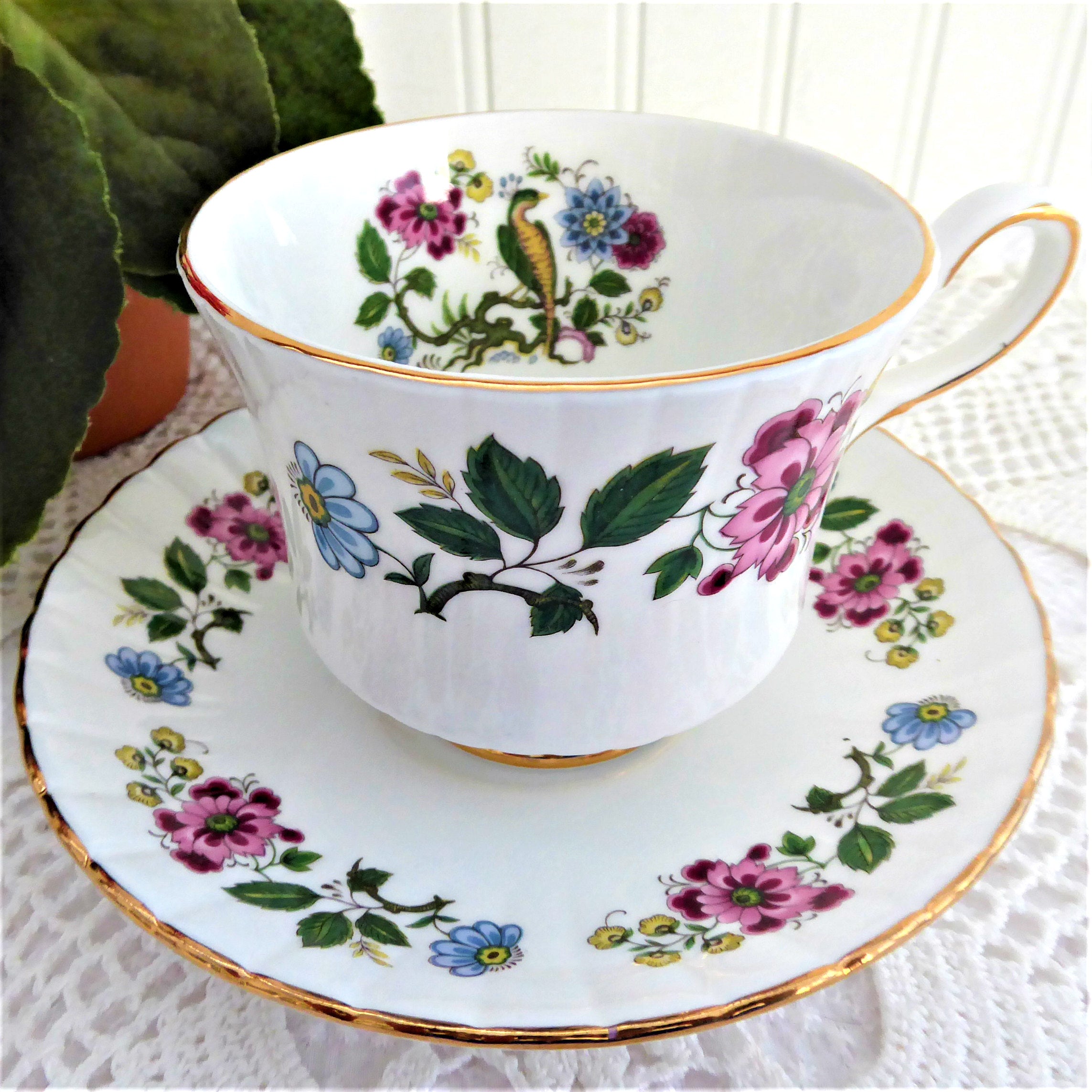 Royal Stafford Bird of Paradise Cup and Saucer Set - Vintage 1980s Jacobean Floral Porcelain Tea Set for Afternoon Tea, Collectors & Home Decor