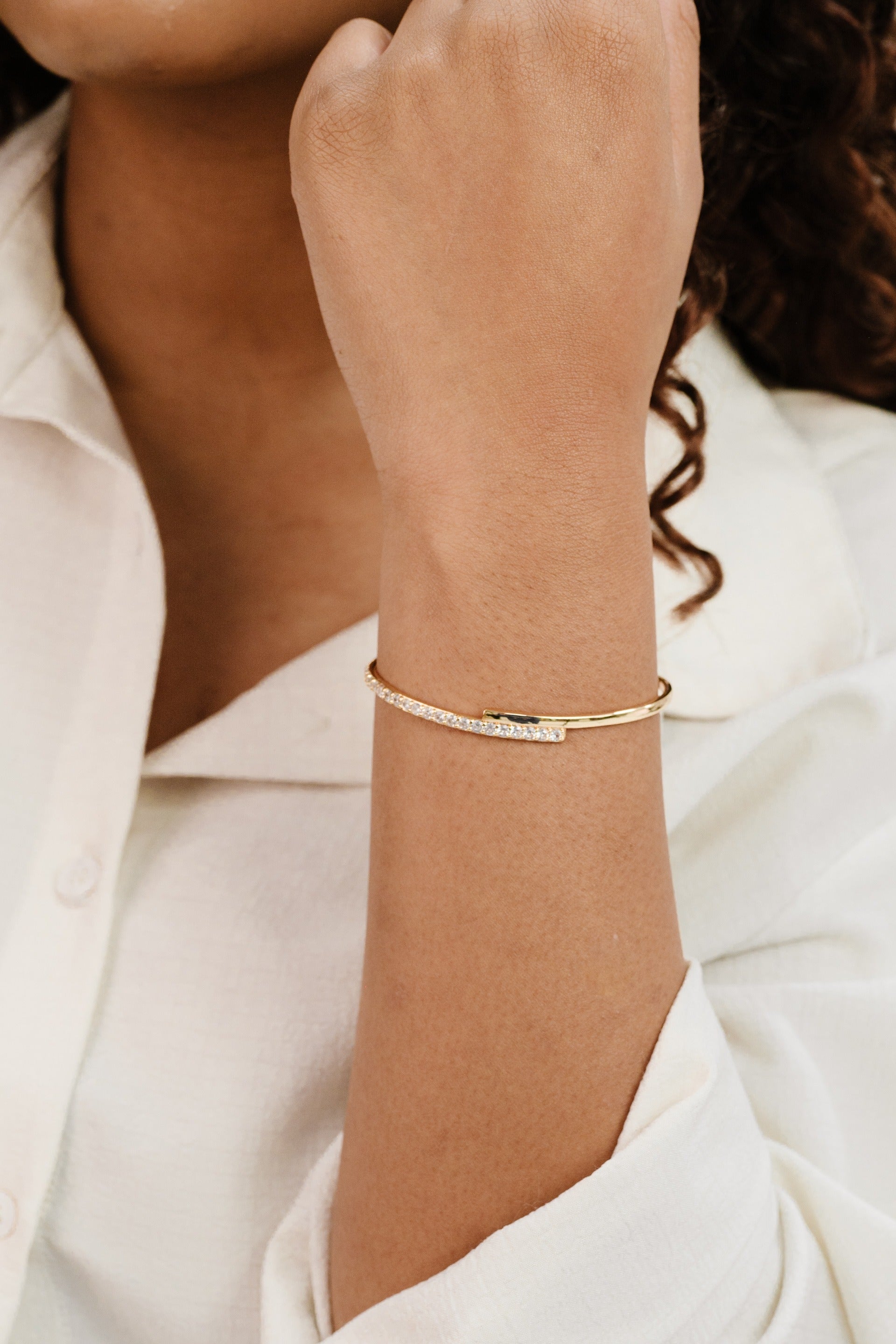 Half Classic Half Sparkle Bracelet Cuff - Elegant Adjustable Bangle for Women, Perfect for Parties, Weddings & Everyday Wear