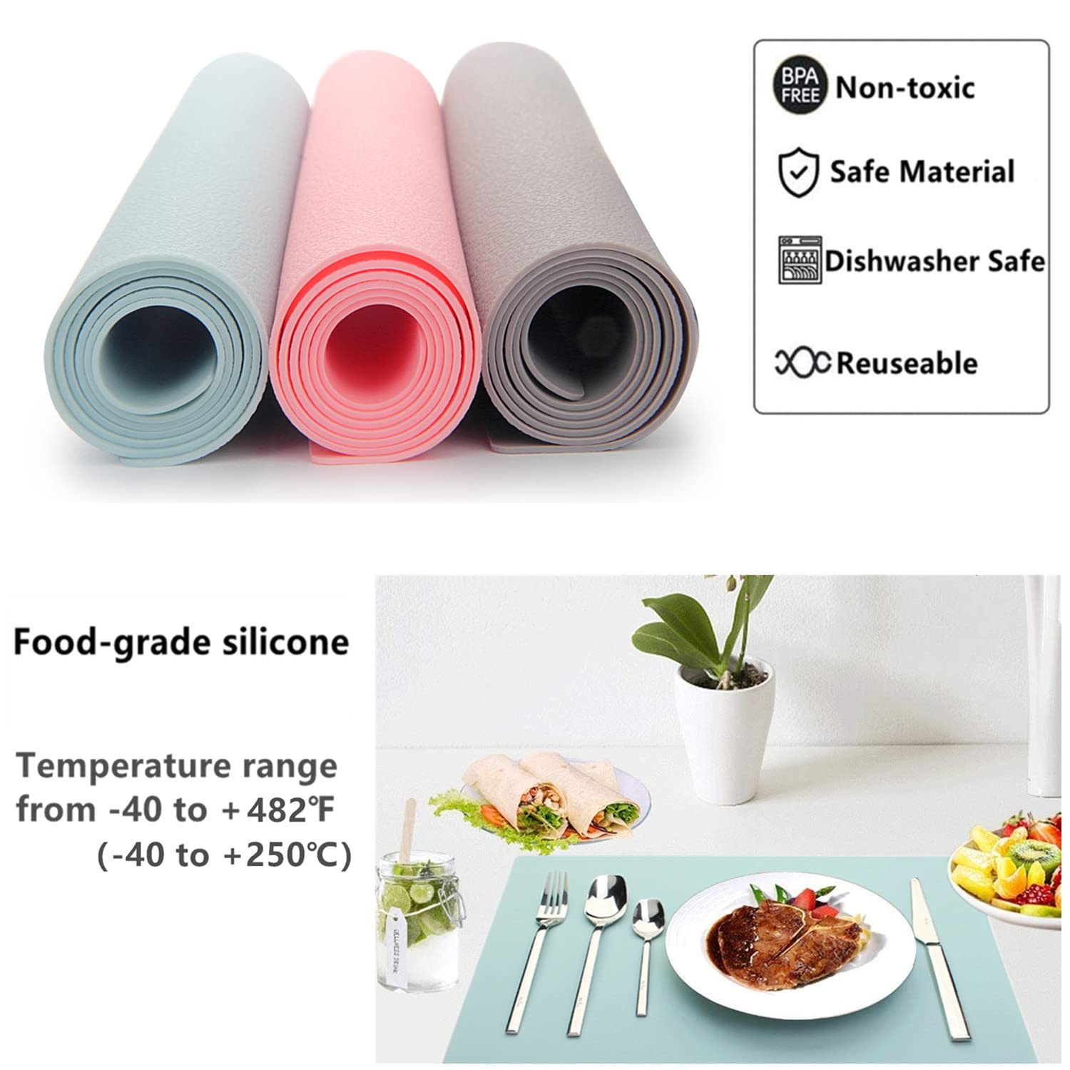 IYYI 4-Pack Silicone Placemats for Kids - Waterproof, Heat Resistant, Non-Slip Table Mats for Dining - Easy to Clean - Perfect for Family Meals, Parties & Daily Use