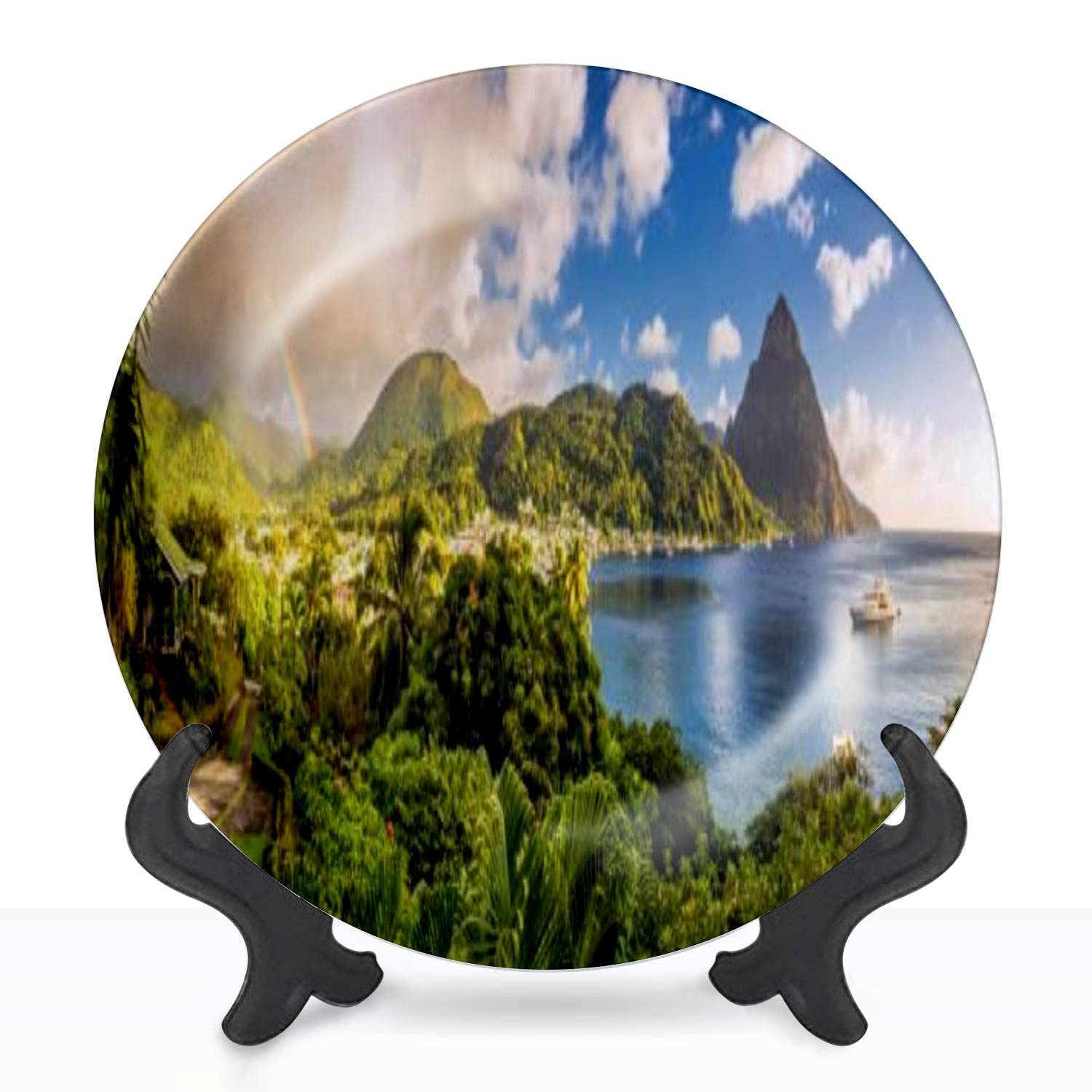 St. Lucia Caribbean Sea Ceramic Hanging Decorative Plate with Pitons - 10