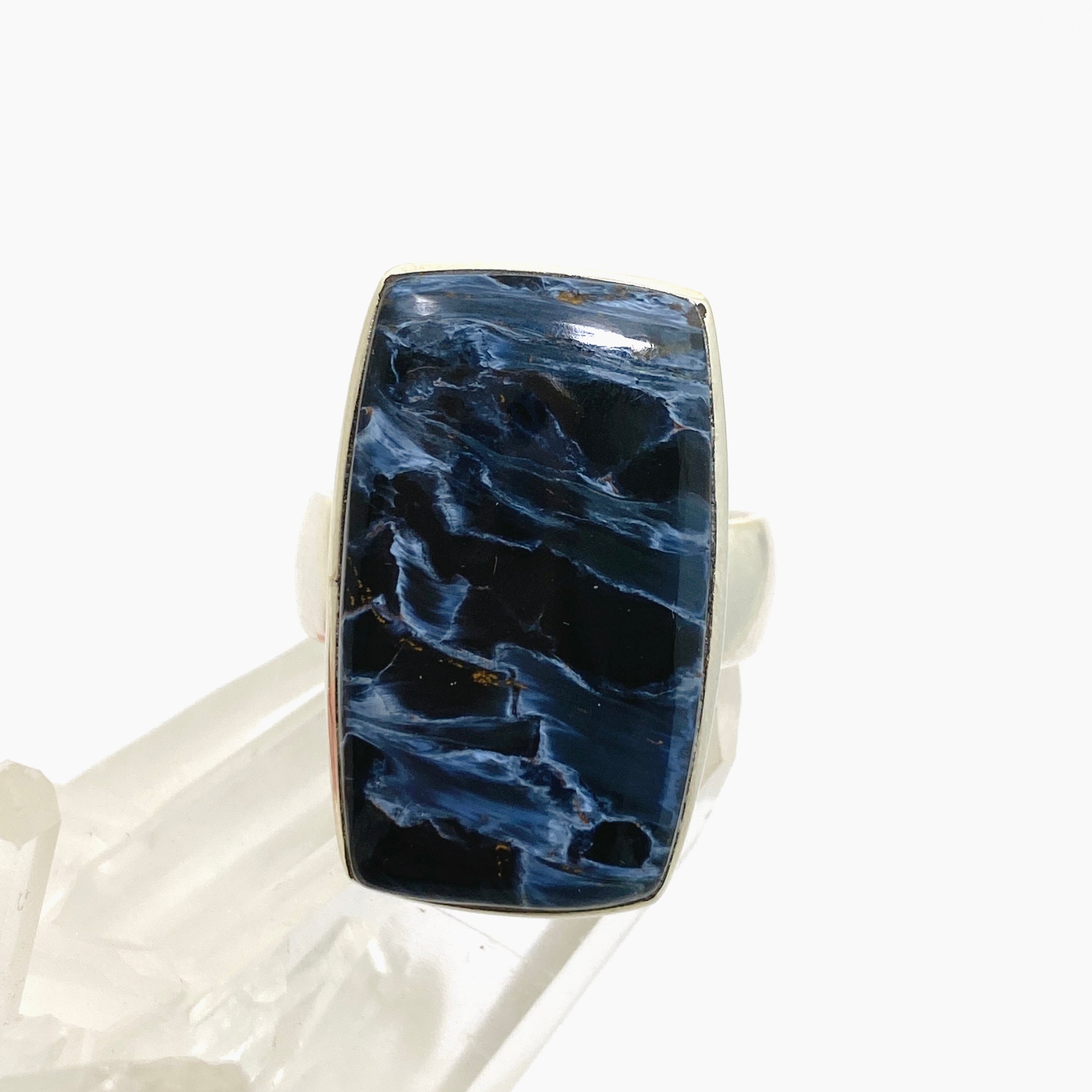 Pietersite Rectangular Cabochon Ring - Size 10 Sterling Silver Jewelry PRGJ899 | Perfect for Boho Fashion & Spiritual Healing
