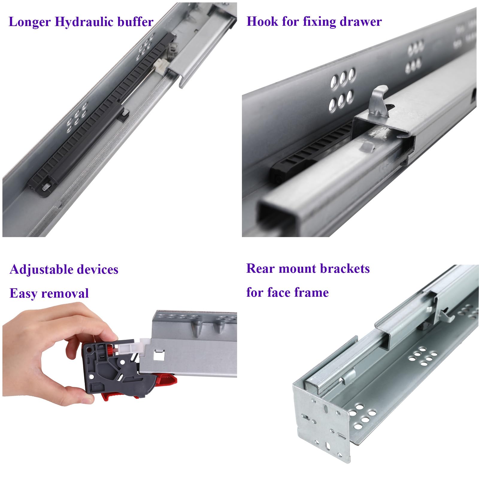 21 Inch Undermount Soft Close Drawer Slides - 6 Pairs Full Extension Drawer Rails with Locking Device & Rear Mounting Brackets | Perfect for Kitchen Cabinets, Dressers, and Office Furniture