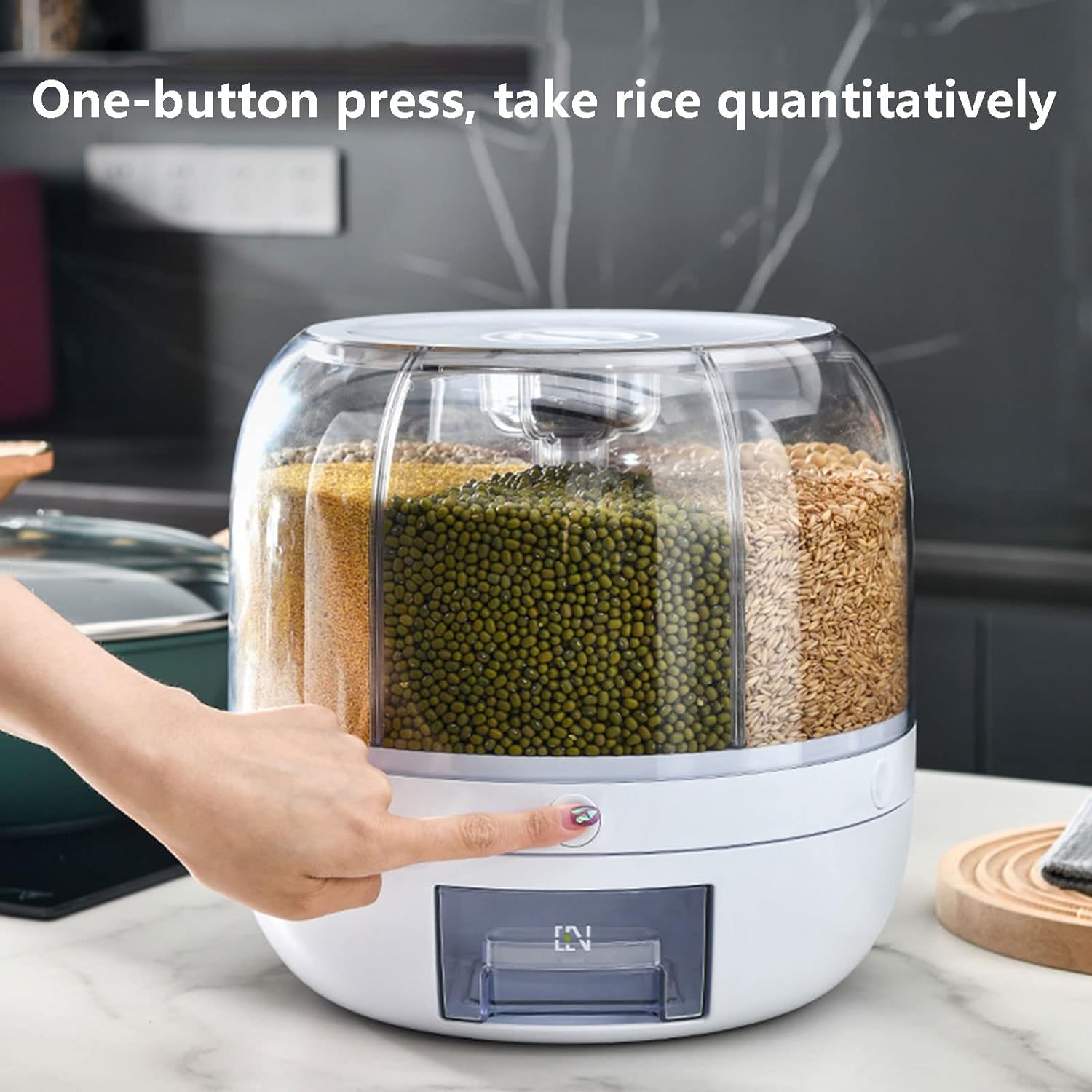 360° Rotating 6-in-1 Cereal Dispenser with Airtight Lid & Measuring Cup - Large Rice Storage Container for Kitchen, Pantry Organization & Bulk Food Storage - Perfect for Cereals, Grains, Pasta, Snacks & Pet Food