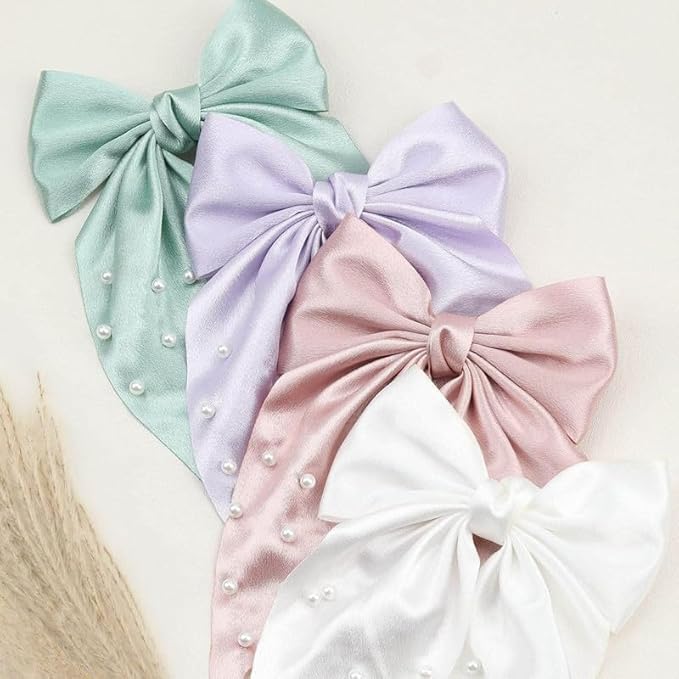 Elegant Pearl Hair Clips for Women - 4Pcs Metal Hair Barrettes with Rubber Ribbon, Hairpins for Long & Short Hair, Perfect Gift for Girls, Girlfriend & Ladies - Great for Weddings, Parties & Daily Styling