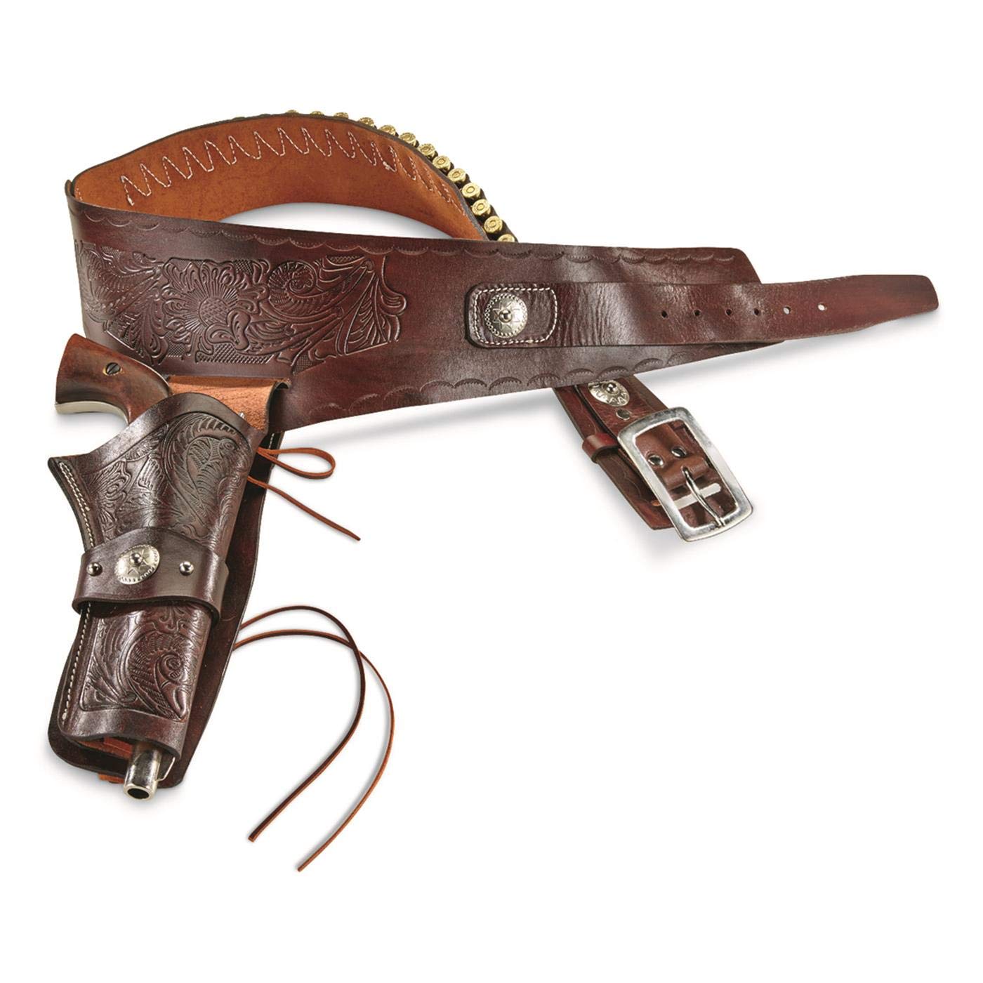Guide Gear Men's Buscadero Leather Holster Belt - Western Style Right-Handed Gun Holder with 20 Bullet Loops for Single Action Revolvers | Perfect for Cowboy Action Shooting, Range Practice & Western Costume
