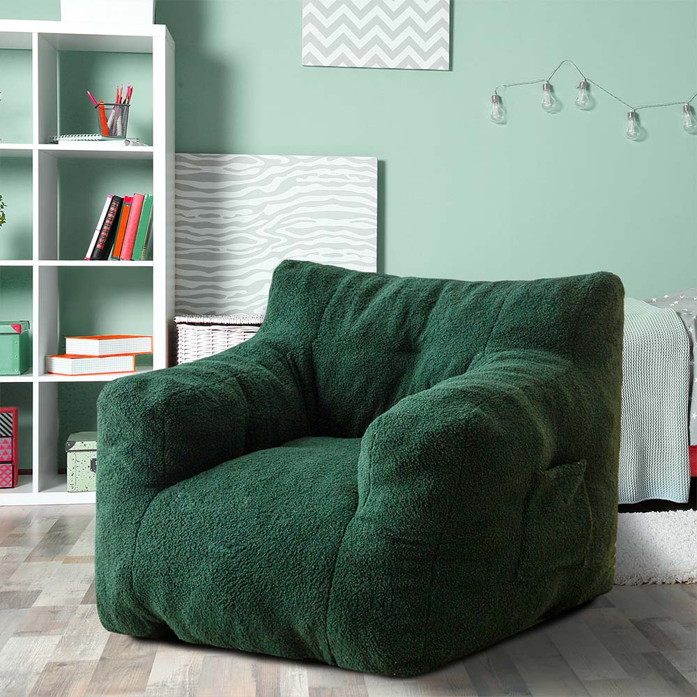 MAXYOYO Sherpa Bean Bag Chair - Boucle Tufted Oversized Bean Bag Sofa for Living Room, Bedroom & Game Room - Plush Lazy Chair for Adults & Kids - Soft Green Cozy Seating for Relaxing, Reading & Lounging
