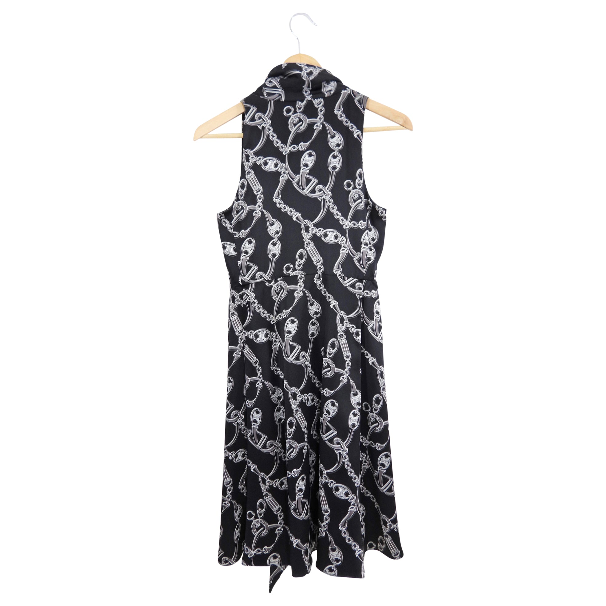 Celine Silk Logo Pattern Sleeveless Dress for Women - XS Size, Elegant Summer Party & Cocktail Attire