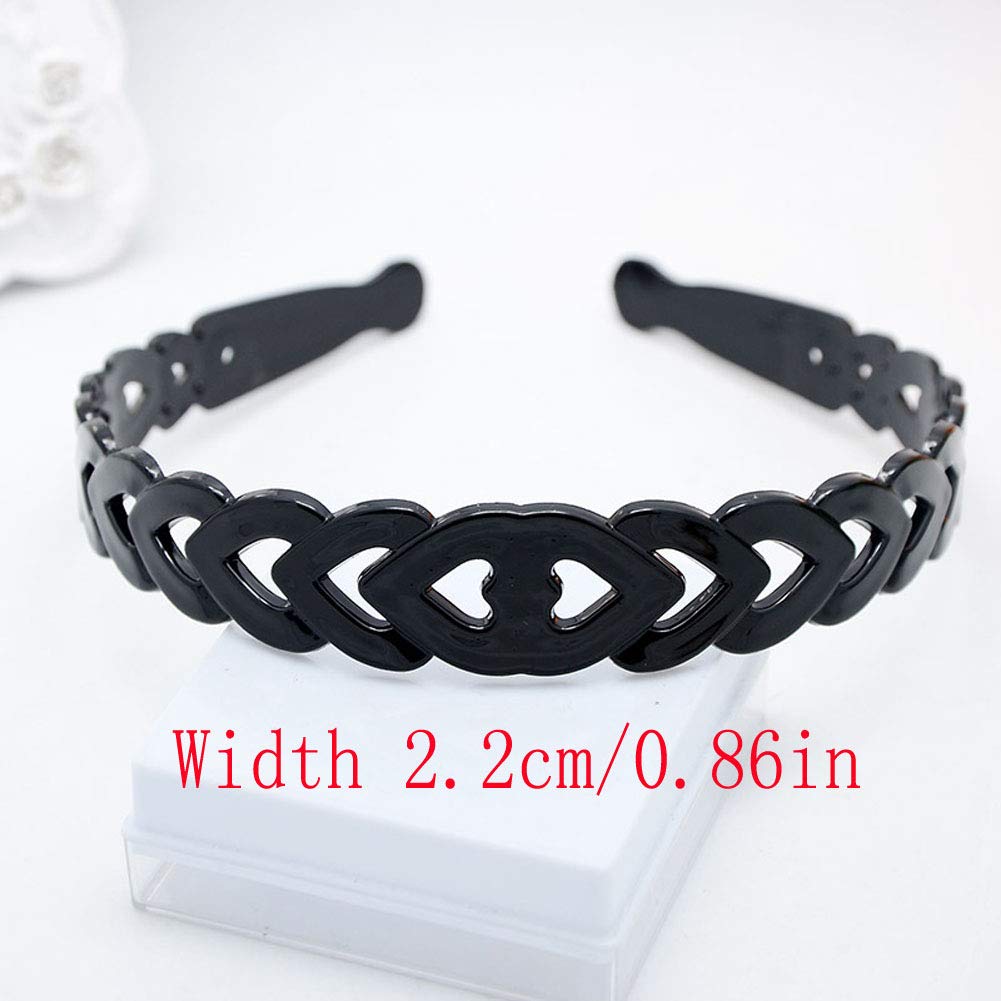 Numblartd 8-Pack Plastic Wide Side Black Hair Bands with Teeth for Men & Women - Fashion Classic Hair Hoops with Comb for Washing Face, Makeup & Daily Styling
