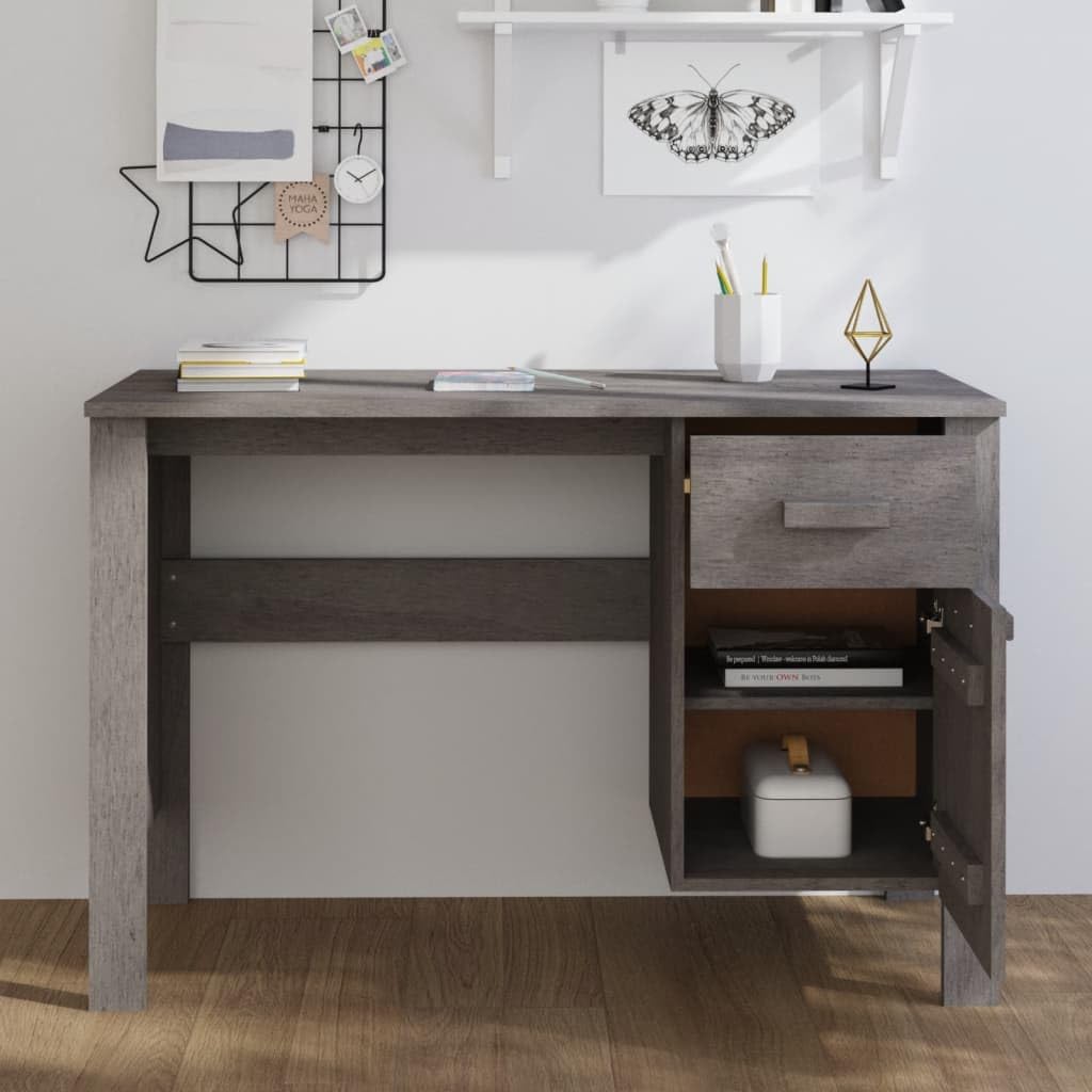 vidaXL Light Gray Solid Wood Pine Computer Desk for Home Office - Sturdy Workstation for Writing, Studying, and Remote Work