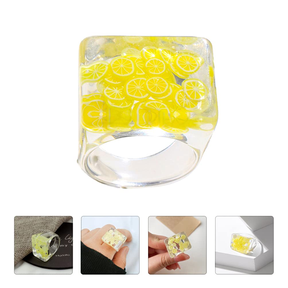 Happyyami Stylish Resin Fruit Ring for Women - Exaggerated Wide Finger Ring, Creative Jewelry with Inlaid Design - Perfect for Parties, Gifts, and Fashion Accessories