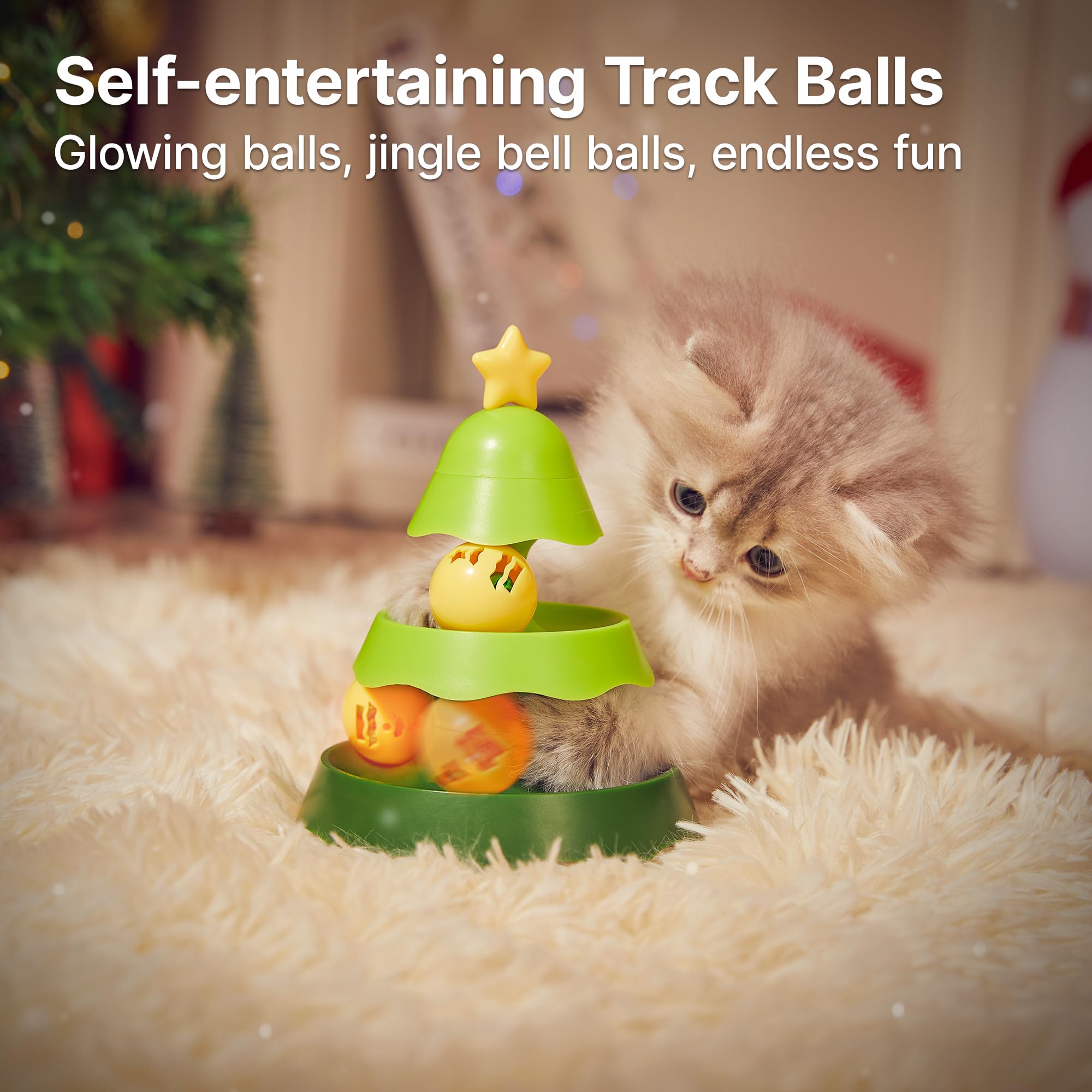 Potaroma Mini Cat Toys with Catnip - 2-Level Roller Turntable with 2 Balls for Interactive Play, Indoor Exercise & Stimulation for Kittens (5.5 Inches) - Perfect for Solo Play, Bonding & Keeping Cats Active