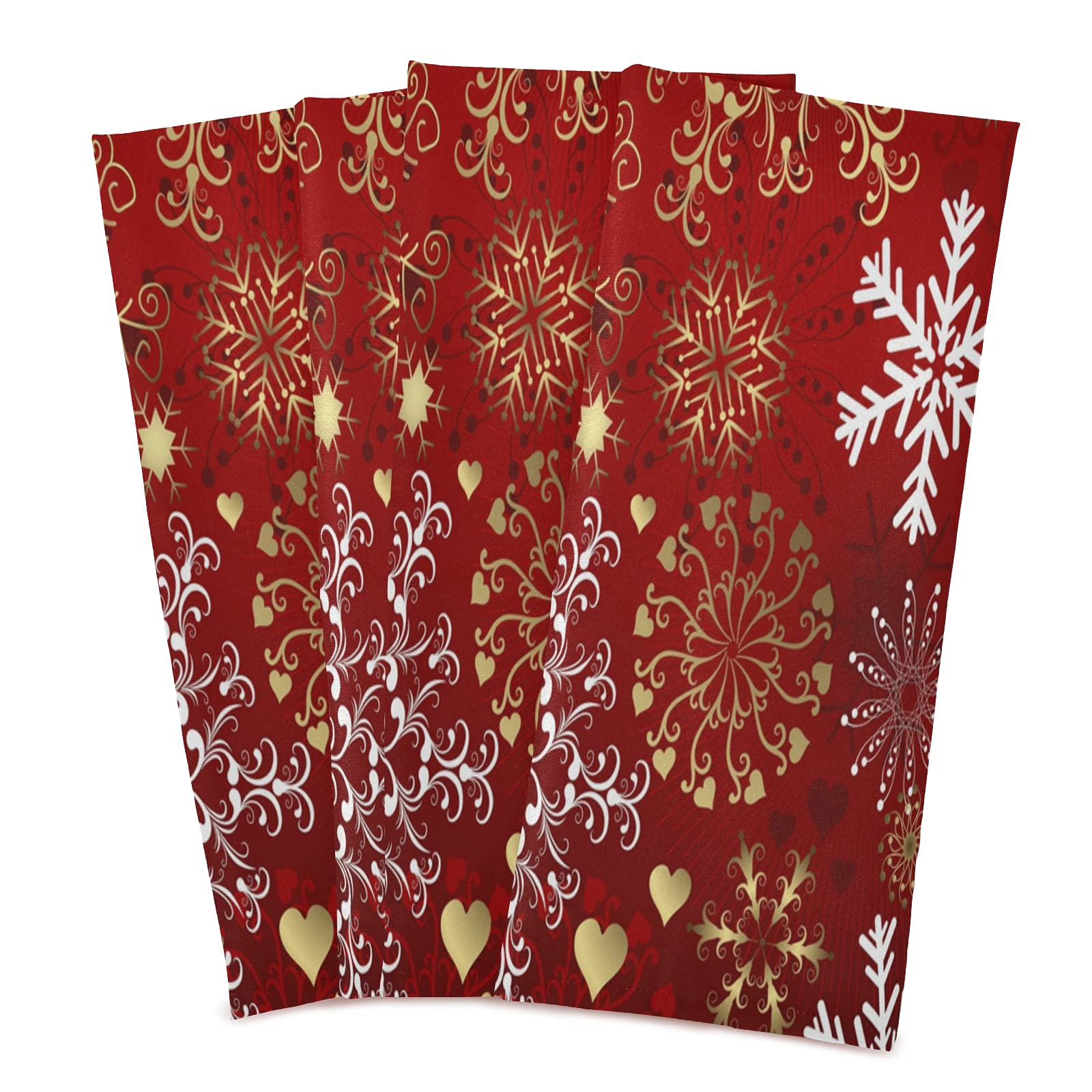 ALAZA Red Gold Snowflakes Christmas Decorative Kitchen Dish Towels Set of 6 - Soft, Absorbent 18x28 Inch Hand Towels & Dishcloths for Holiday Cleaning, Baking & Festive Home Decor