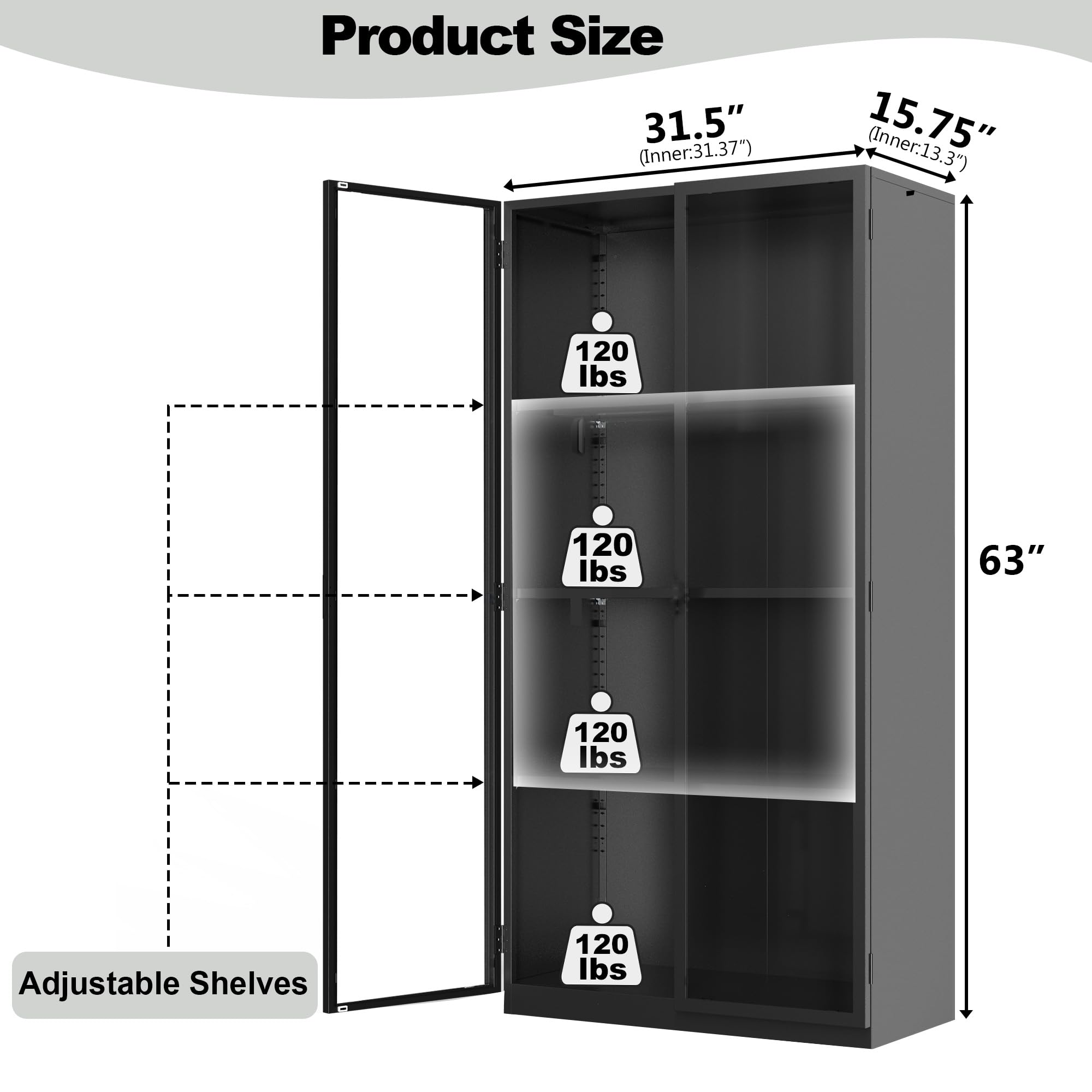 Glass Display Cabinet with LED Lights & Adjustable Shelves - Perfect for Living Room & Office
