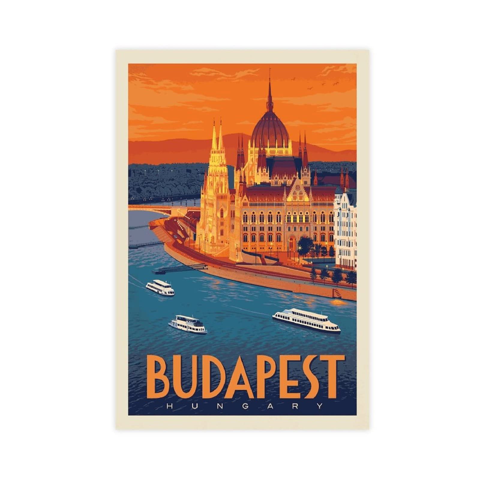 Budapest City Retro Travel Poster - 12x18 Inch (30x45cm) Canvas Wall Art for Bedroom, Office & Home Decor - Perfect Gift for Travel Lovers & Cityscape Enthusiasts - Use in Living Rooms, Dorms or as Unique Housewarming Present