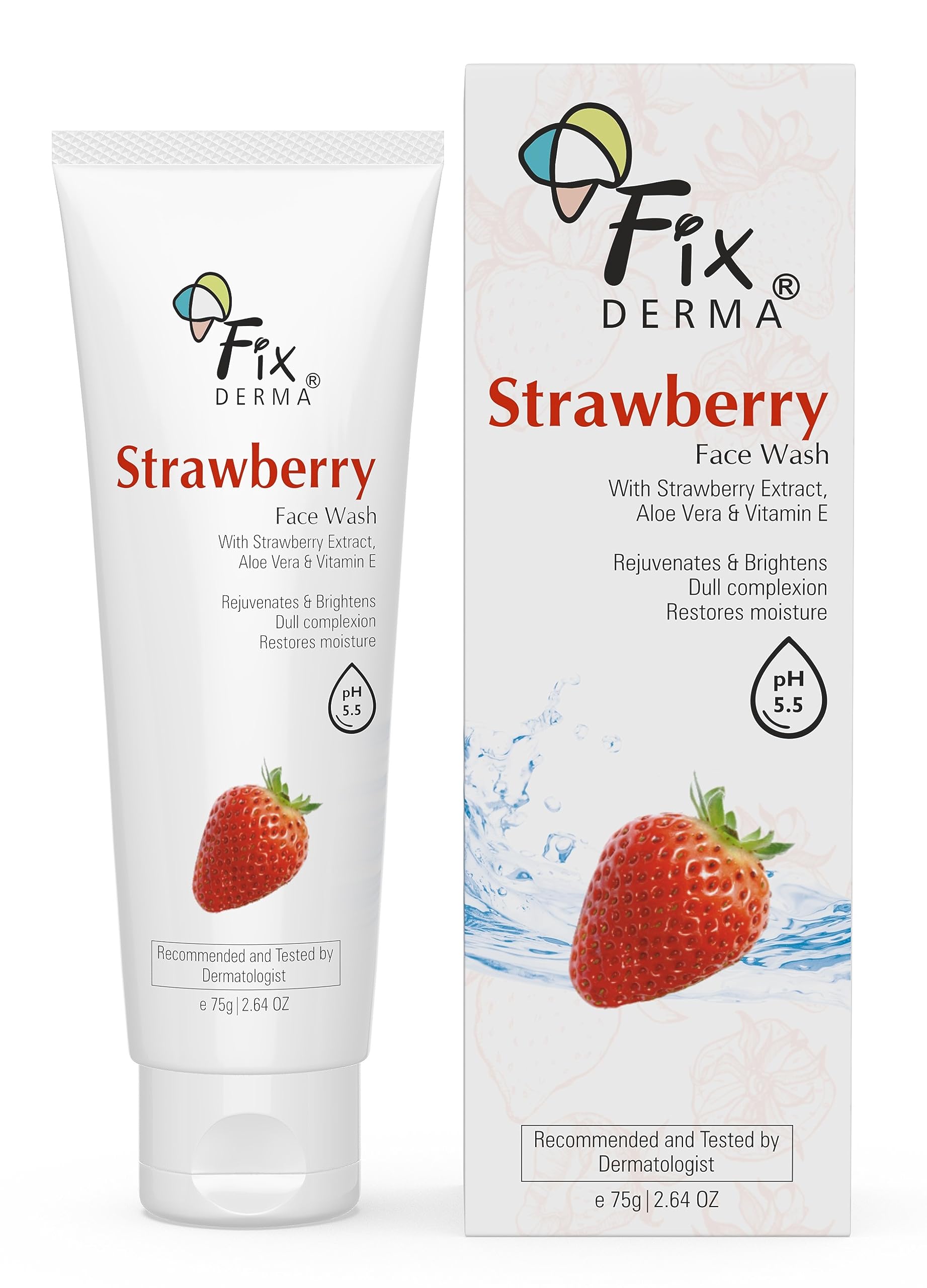 Fixderma Vitamin E & Strawberry Extract Face Wash - Gentle Cleanser for Oily & All Skin Types | Deep Cleansing Facial Wash for Men & Women (75g) | Perfect for Daily Skincare Routine & Acne-Prone Skin