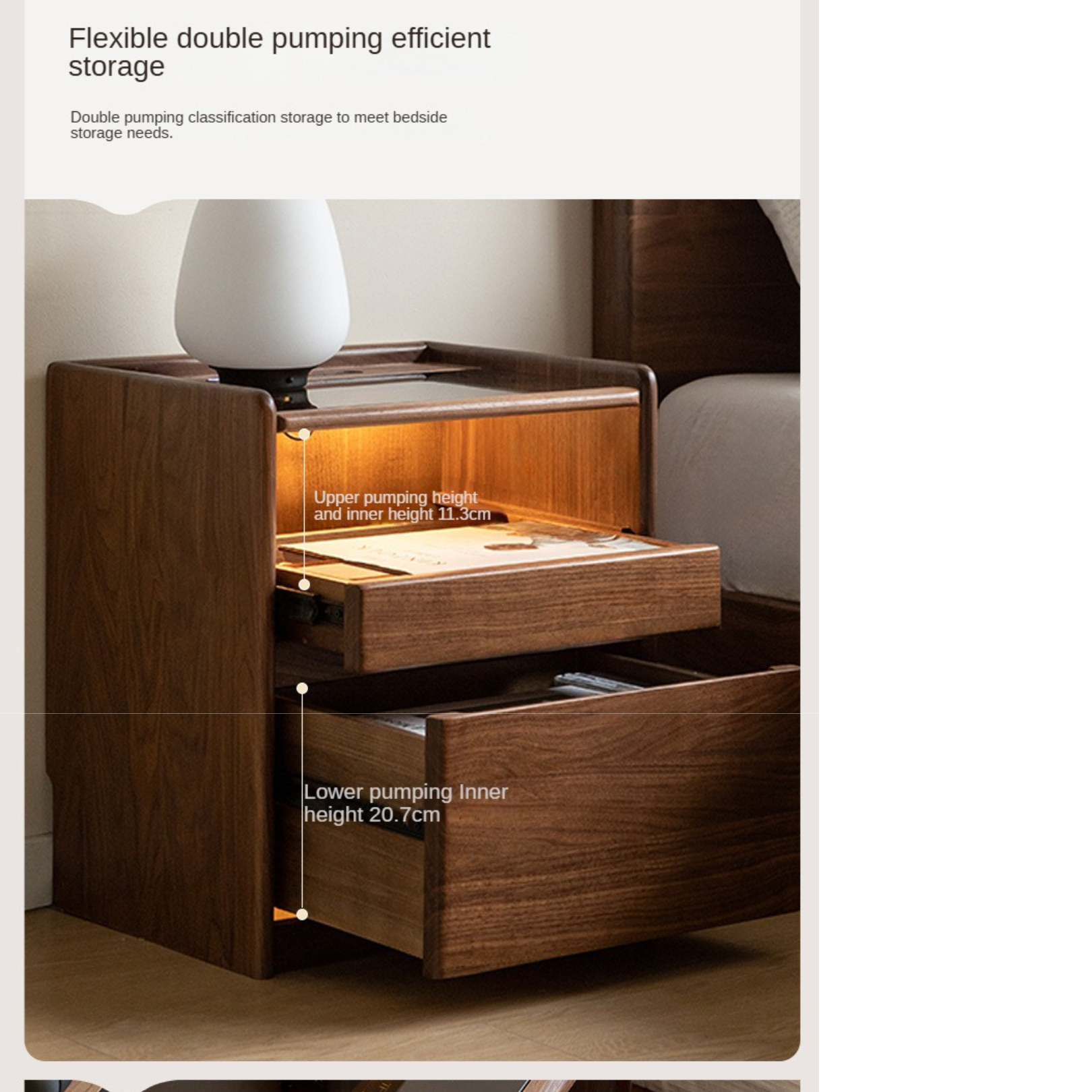 Solid Black Walnut Wood Nightstand with USB Outlet & Lamp - Perfect for Bedroom, Living Room, or Office Use