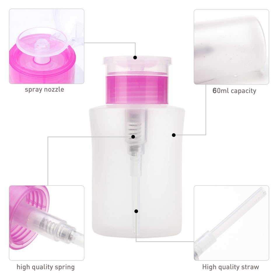 Ayushicreationa 60ml Pump Dispenser Bottle - Empty Plastic Liquid Container with Flip Top Cap for Nail Polish Remover, Cosmetic Lotion, Face Toner | Travel-Friendly Nail Art Tool & Beauty Product Storage Solution