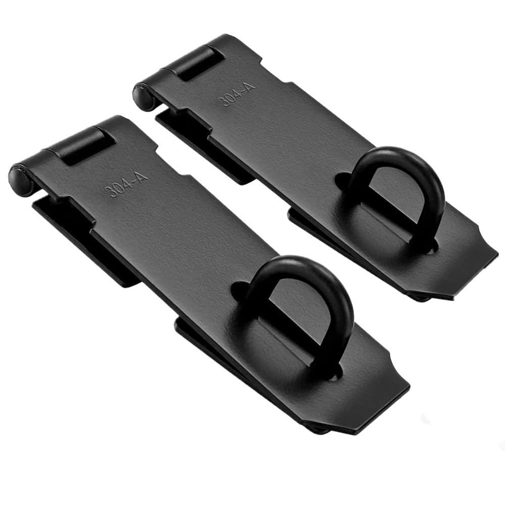 5 Inch Stainless Steel Padlock Hasp Latch - 2 Pack Black Matte Gate & Door Lock Clasp - Heavy Duty Security for Sheds, Gates, Fences & Storage Units