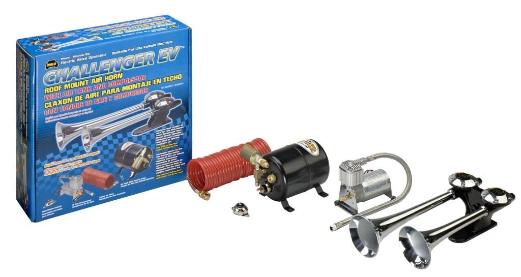 Wolo (810) Challenger EV Roof Mount Air Horn - 12V Electric Solenoid Valve Operated Truck Horn for Emergency Vehicles & Heavy Duty Trucks | Ideal for School Buses, Fire Trucks & Construction Vehicles