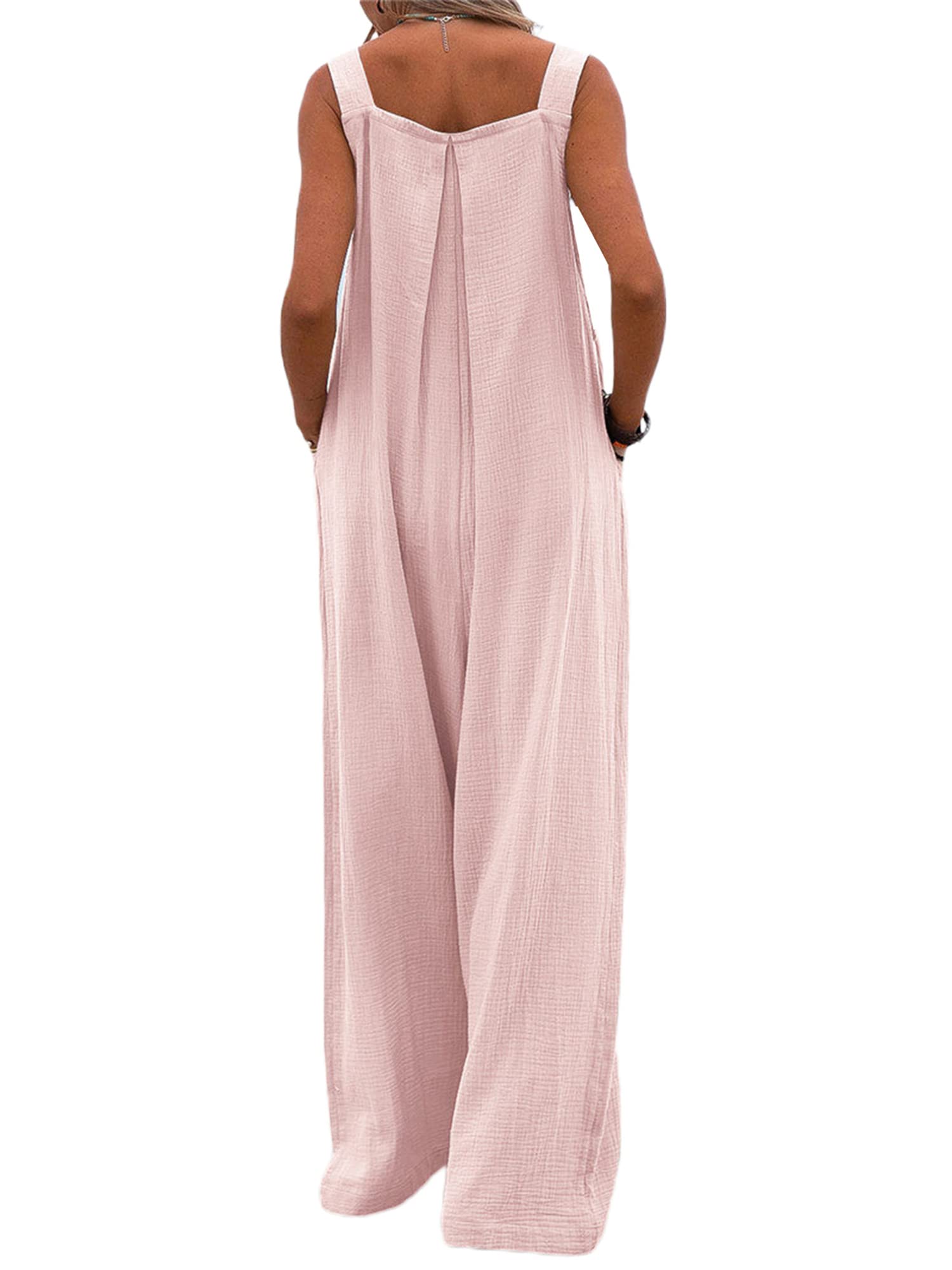 Kaipiclos Women's Baggy Overalls - Plus Size Wide Leg Jumpsuit, Solid Color Loose Linen Suspender Overalls with Pockets | Casual Summer Outfit for Streetwear, Travel & Boho Fashion