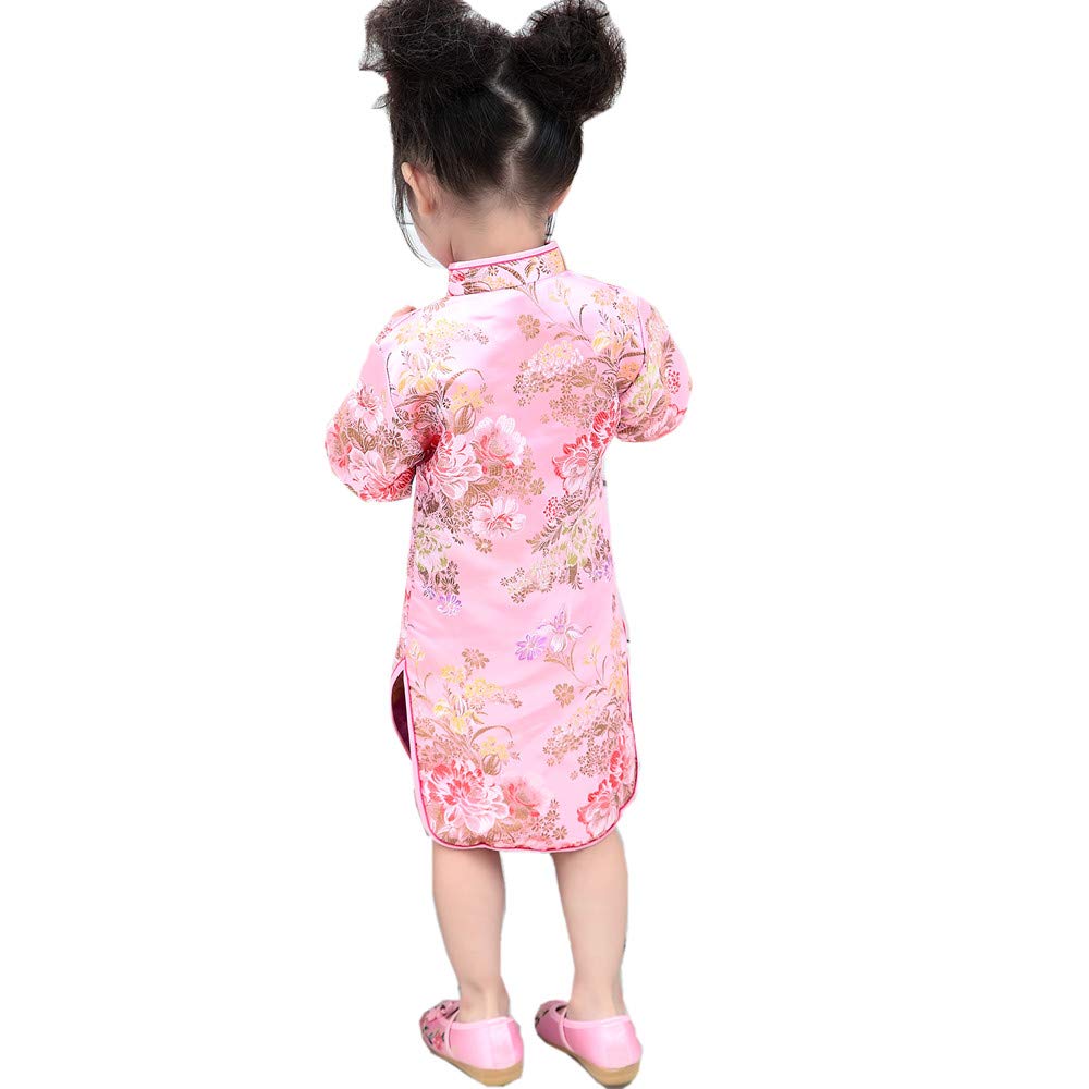 Elegant Chinese Qipao Dress for Girls - Peony Rose Print Half Sleeve Cheongsam for Wedding, Birthday Party & Special Occasions | Princess Costume & Traditional Chinese Dress for Kids