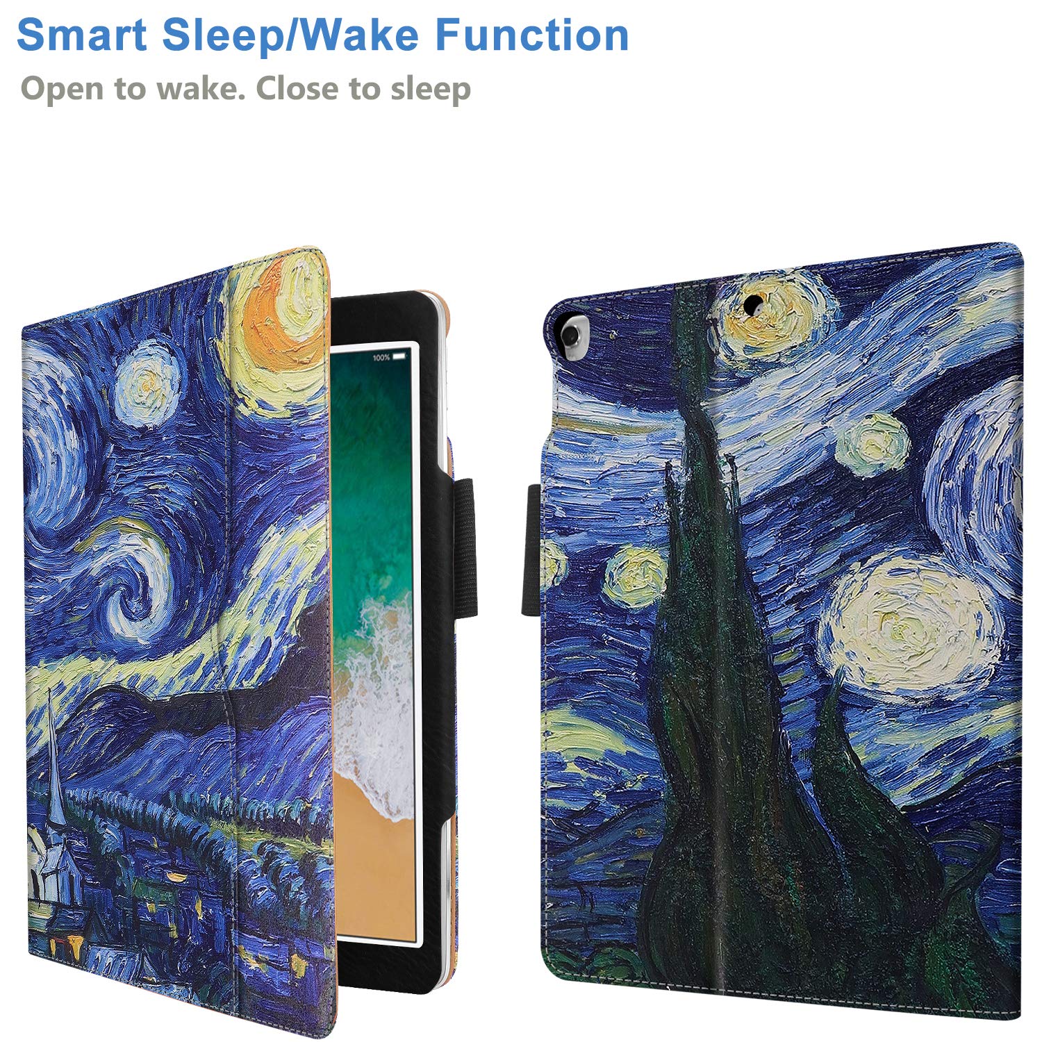 Premium iPad Pro 10.5 Case & iPad Air 3 Case with Pencil Holder - Multi-Angle Stand, Hand Strap, Auto Sleep/Wake | Protective Cover for iPad Air 3rd Generation & iPad Pro 10.5 (Starry Night Design) | Perfect for Work, Study & Travel