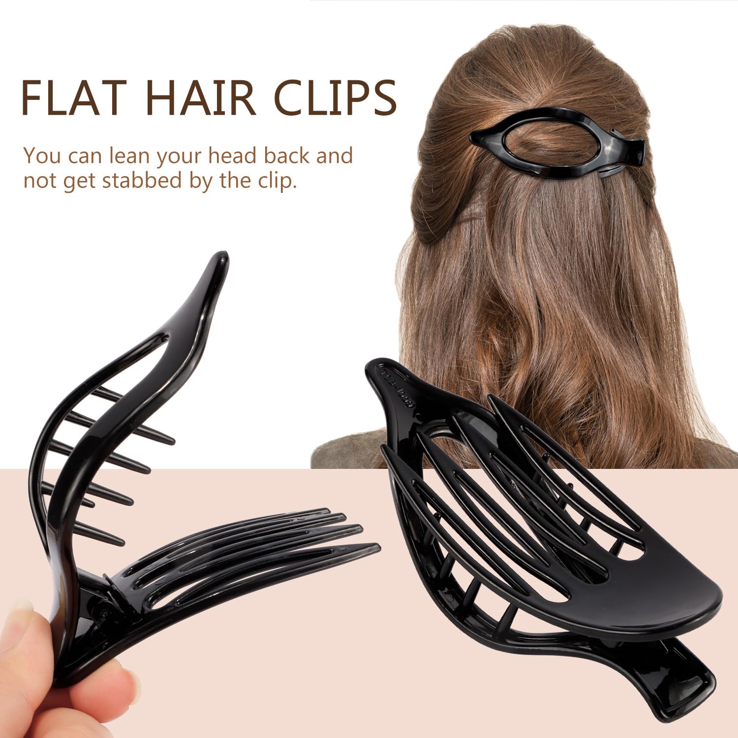 Black Hair Barrettes - Alligator Claw Clips for Thin Hair | 3-Pack French Lay Down Duck Billed Hair Clips | Perfect for Women, Girls & Daily Hairstyling